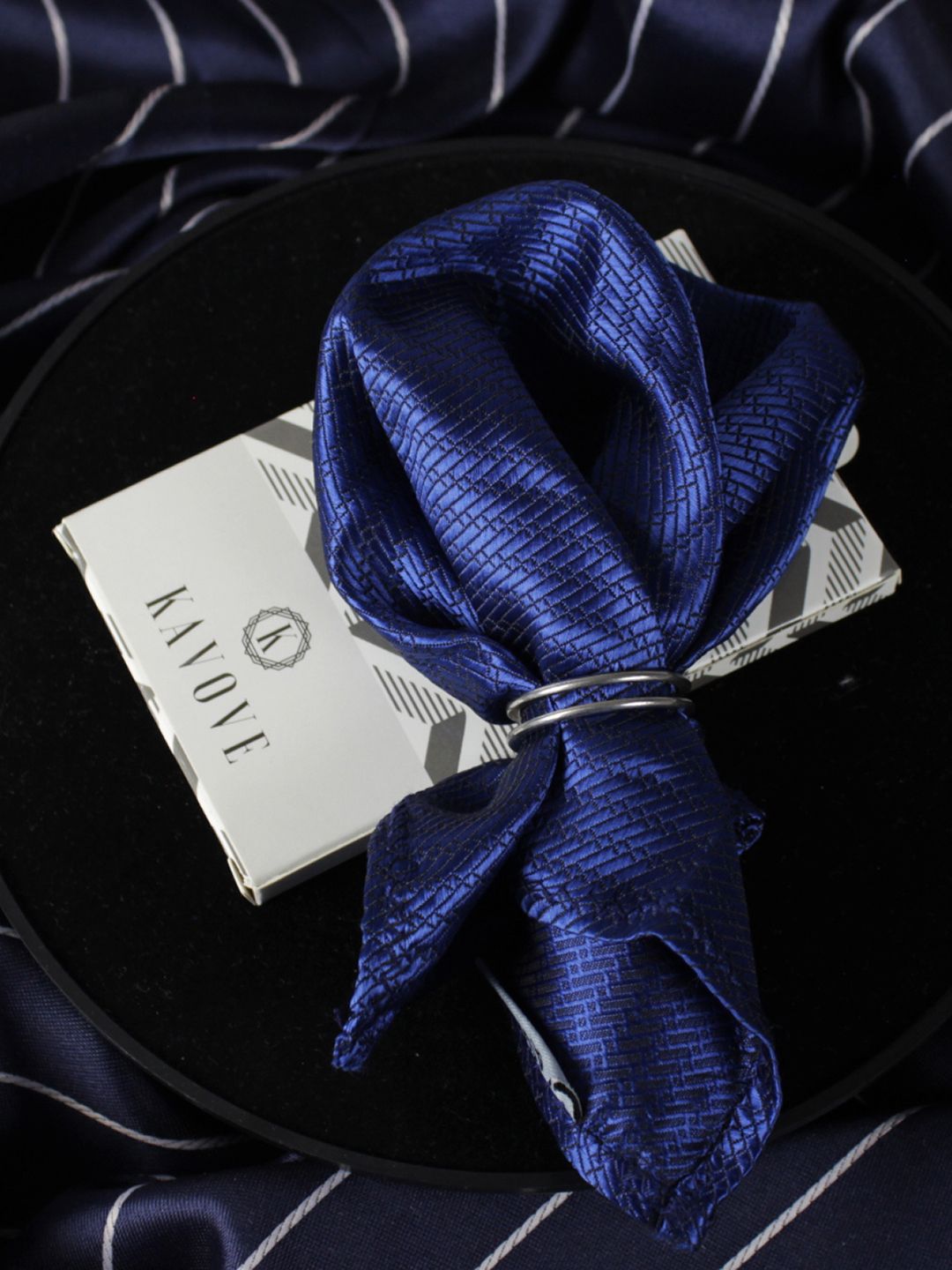 KOVOVE Men Blue Textured Pocket Square-image-45