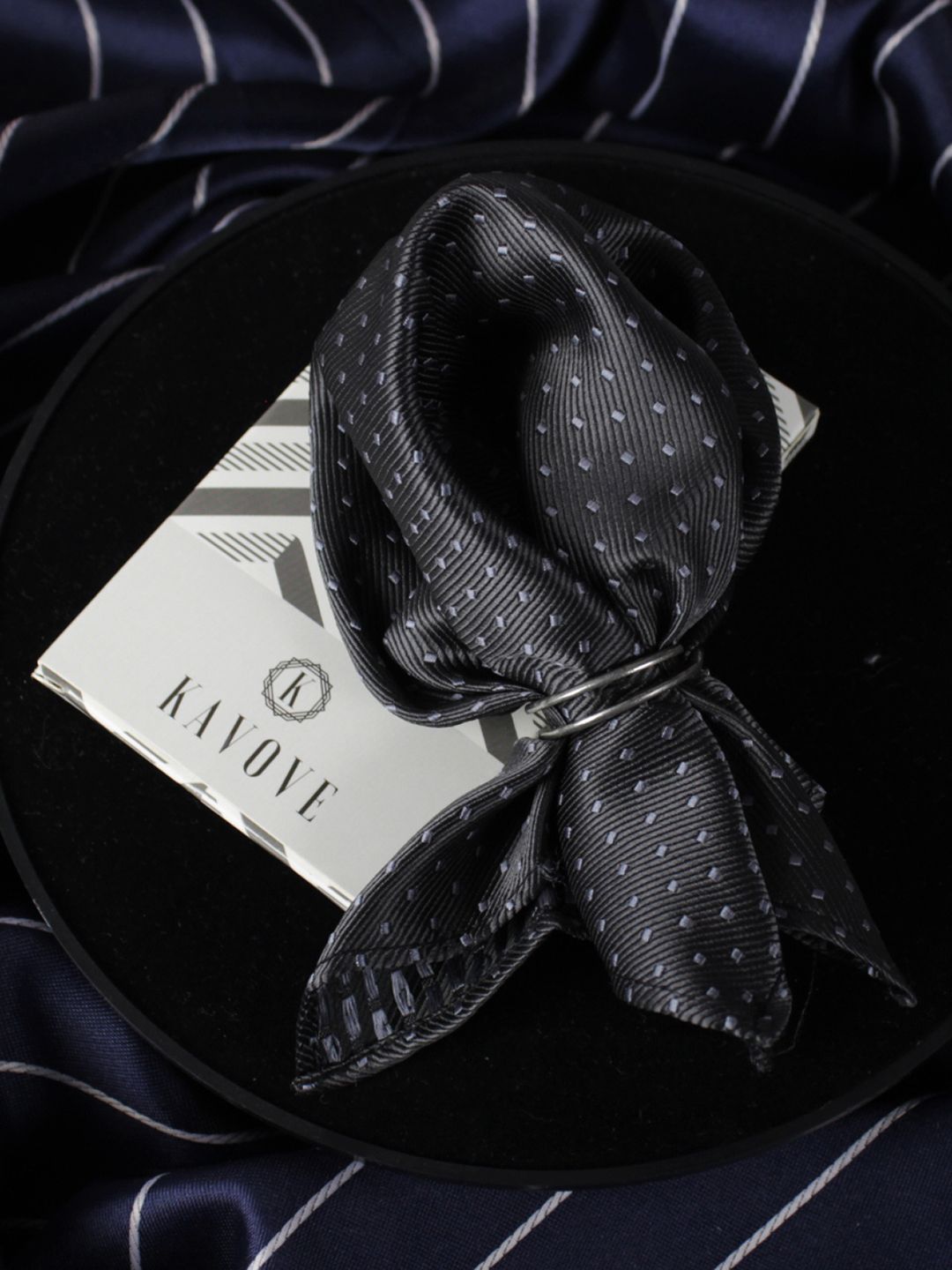 kavove KOVOVE Men Black Woven Design Pocket Square-picture-33