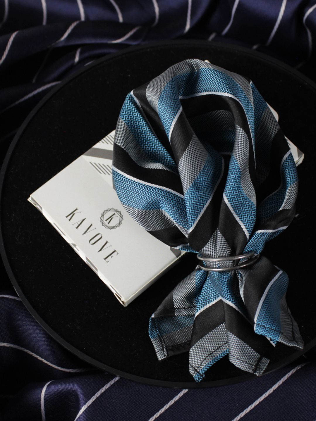 kavove KOVOVE Men The Magma Blue & Black Striped Pocket Square-picture-45