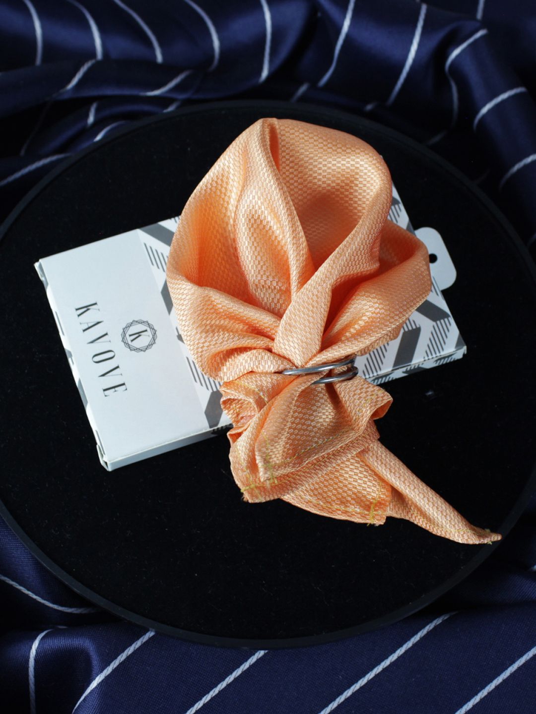 KOVOVE Men Orange Patterned Pocket Square-image-8