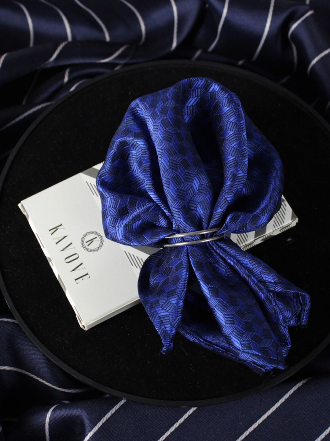 kavove KOVOVE Men Blue Self Design Pocket Square-picture-42