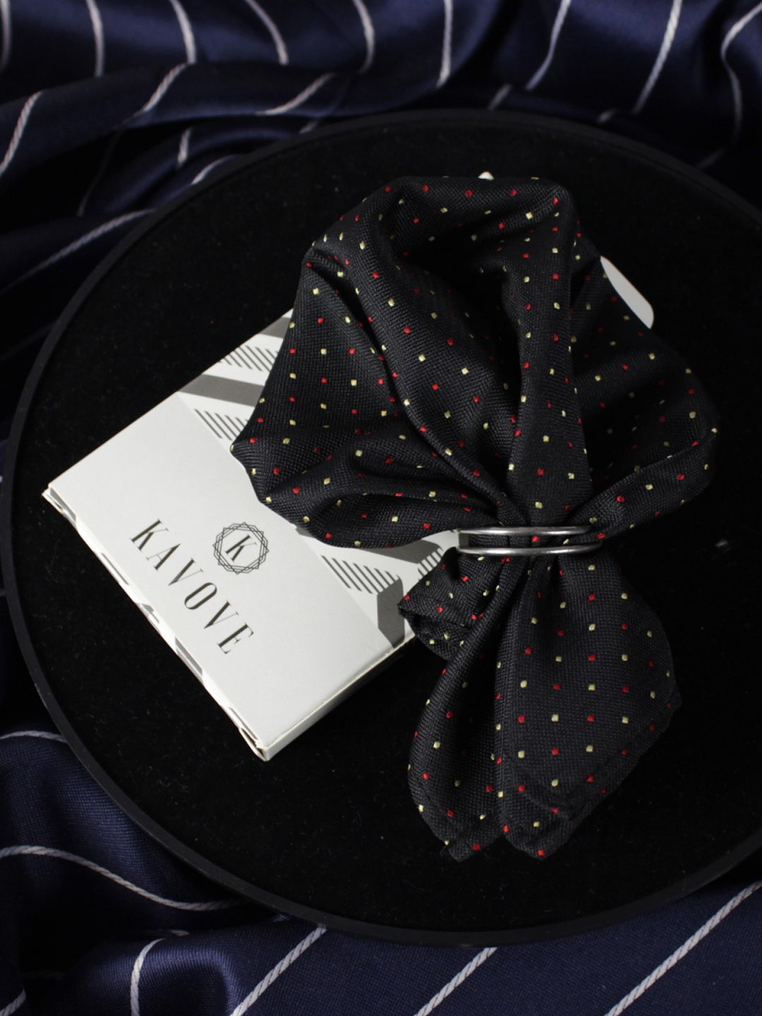 kavove KOVOVE Men Black Polka Dot Printed Pocket Square-picture-36