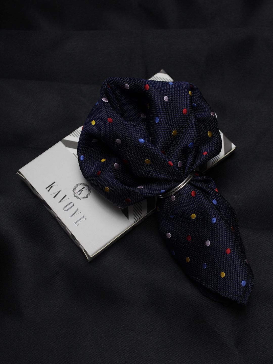 kavove KOVOVE Navy Blue Rainbow Polka Dot Pocket Square-picture-40
