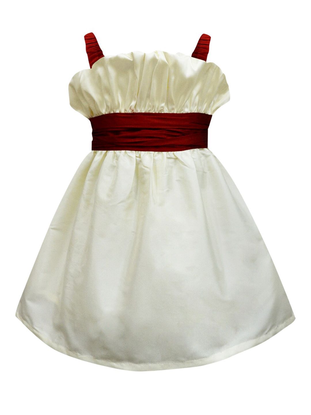 A.T.U.N. Girls Cream-Coloured & Maroon Strappy Dress-picture-58