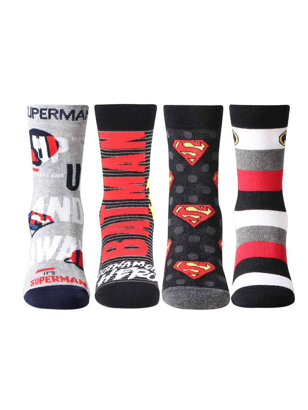 Bonjour Boys Pack Of 4 Multicoloured Superman Batman Crew Socks