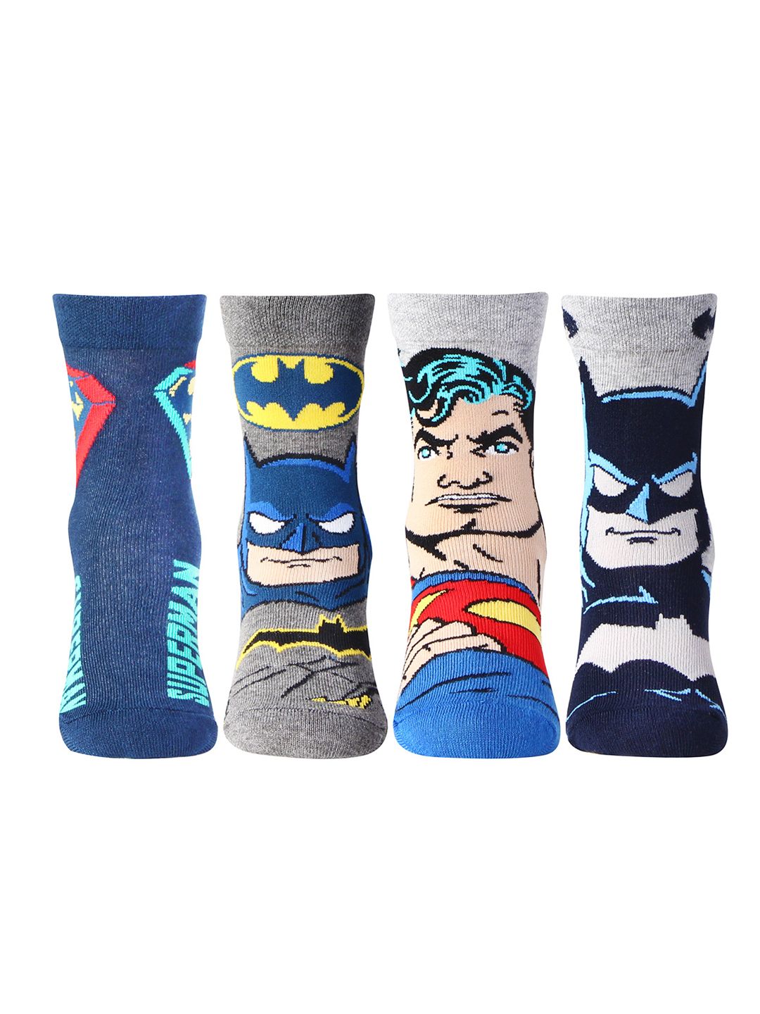 Bonjour Boys Multicoloured Pack of 4 Superman Batman Above Ankle Socks-picture-46
