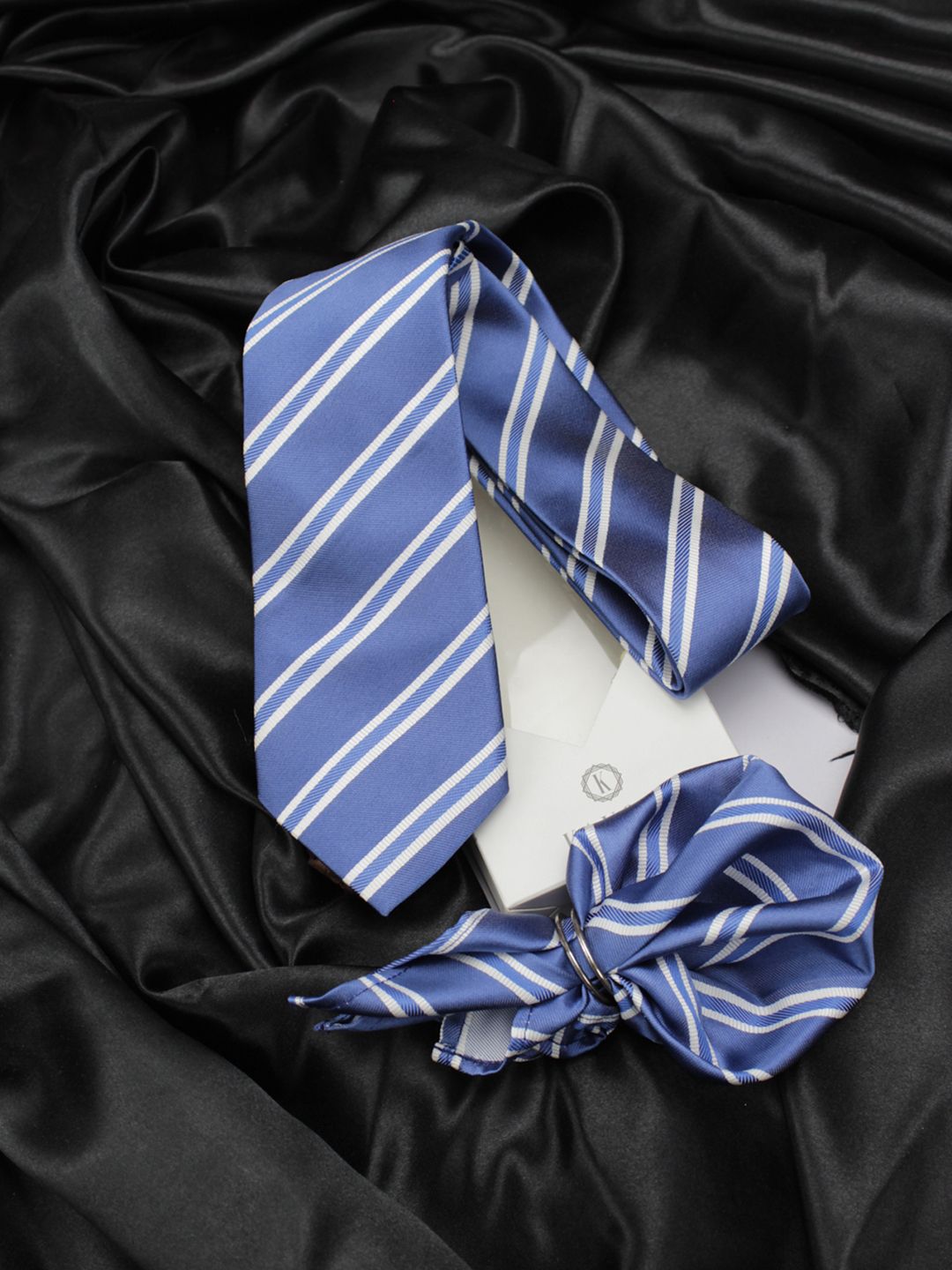 kavove KOVOVE Men Blue Striped Neck Tie & Pocket Square Accessory Gift Set-picture-26