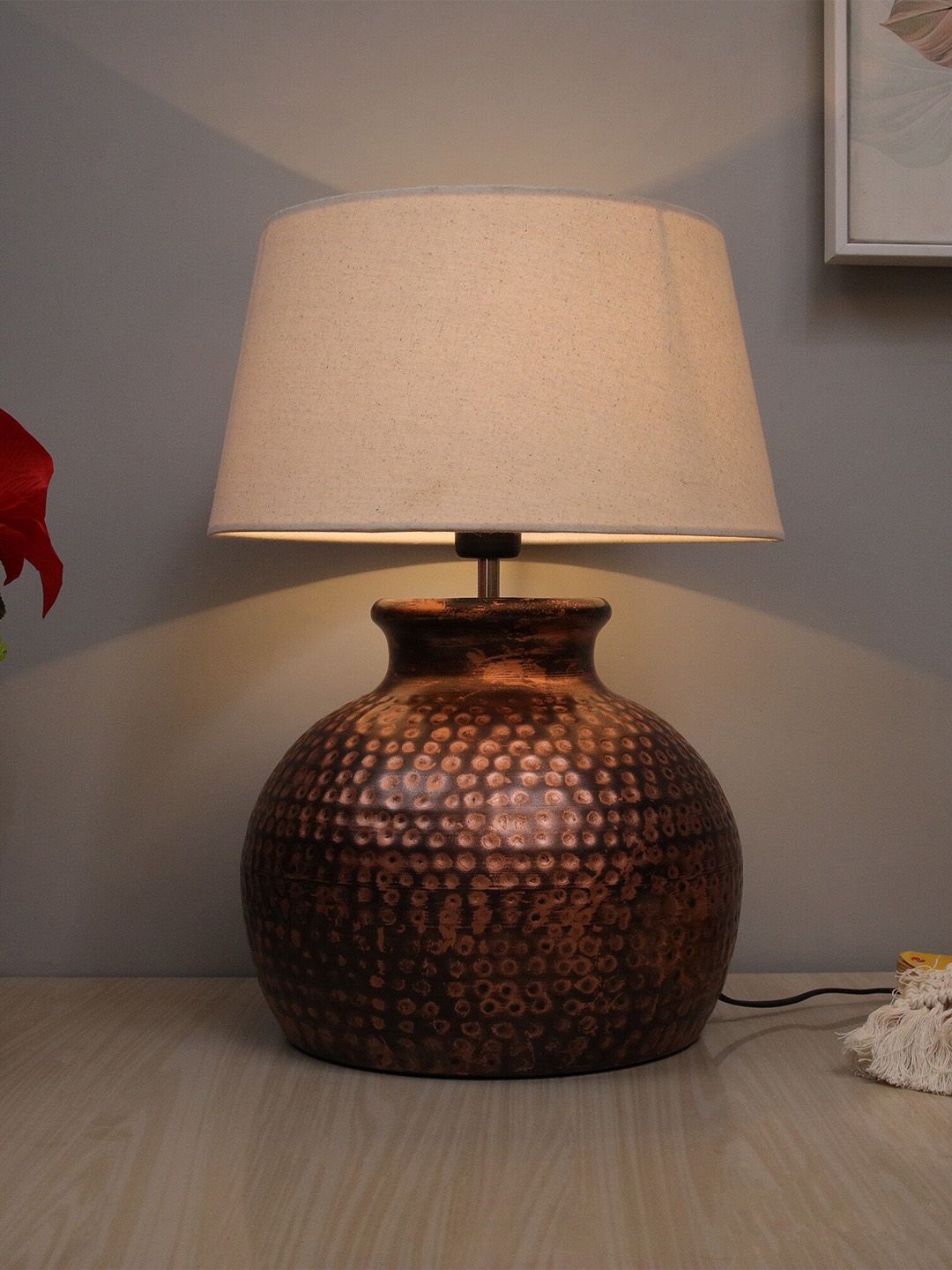 Homesake Beige Antique Hammered Table Lamp-image-16