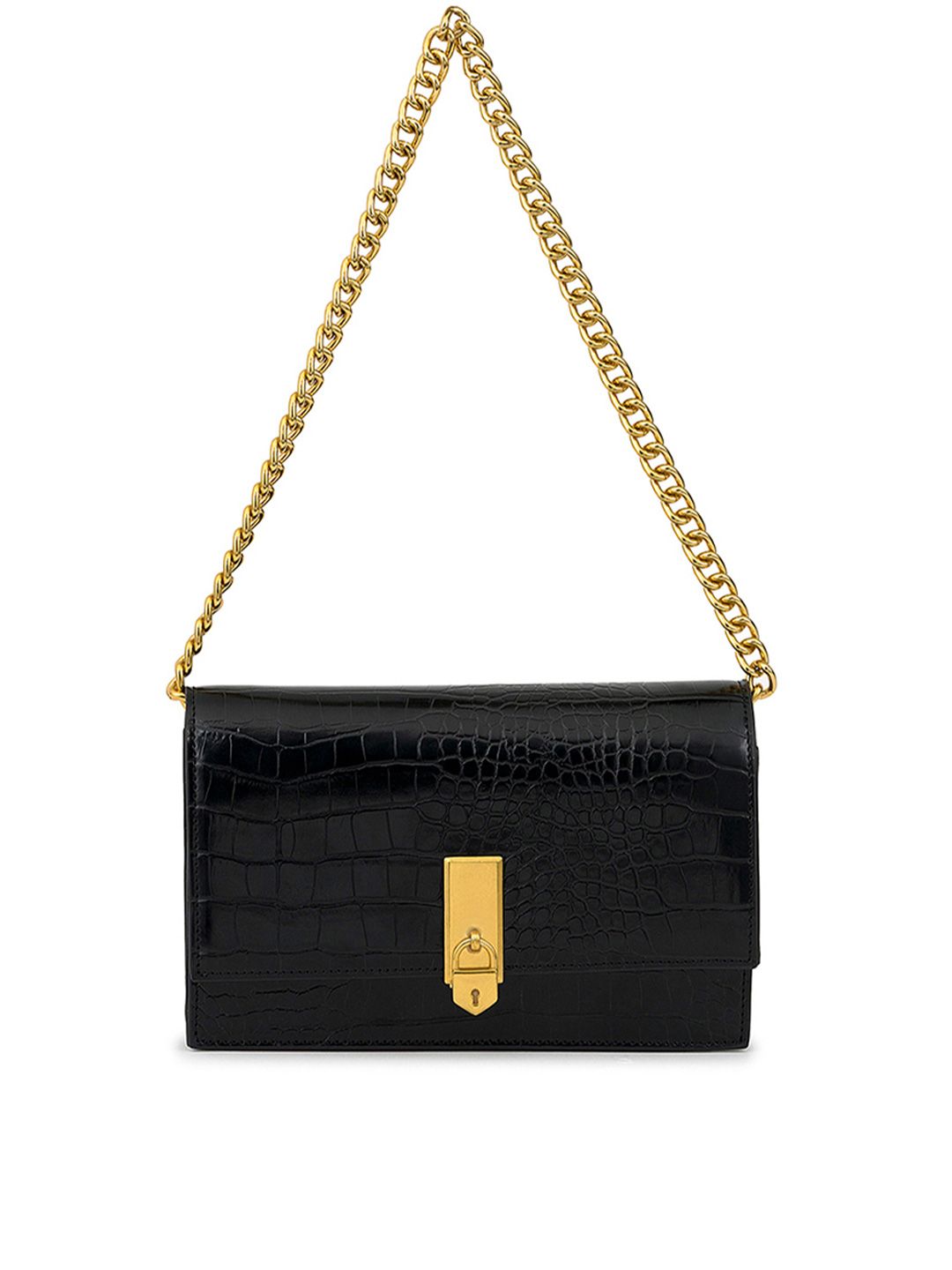 MIRAGGIO Black Gold-Toned Corc Textured Shoulder Bag-image-36