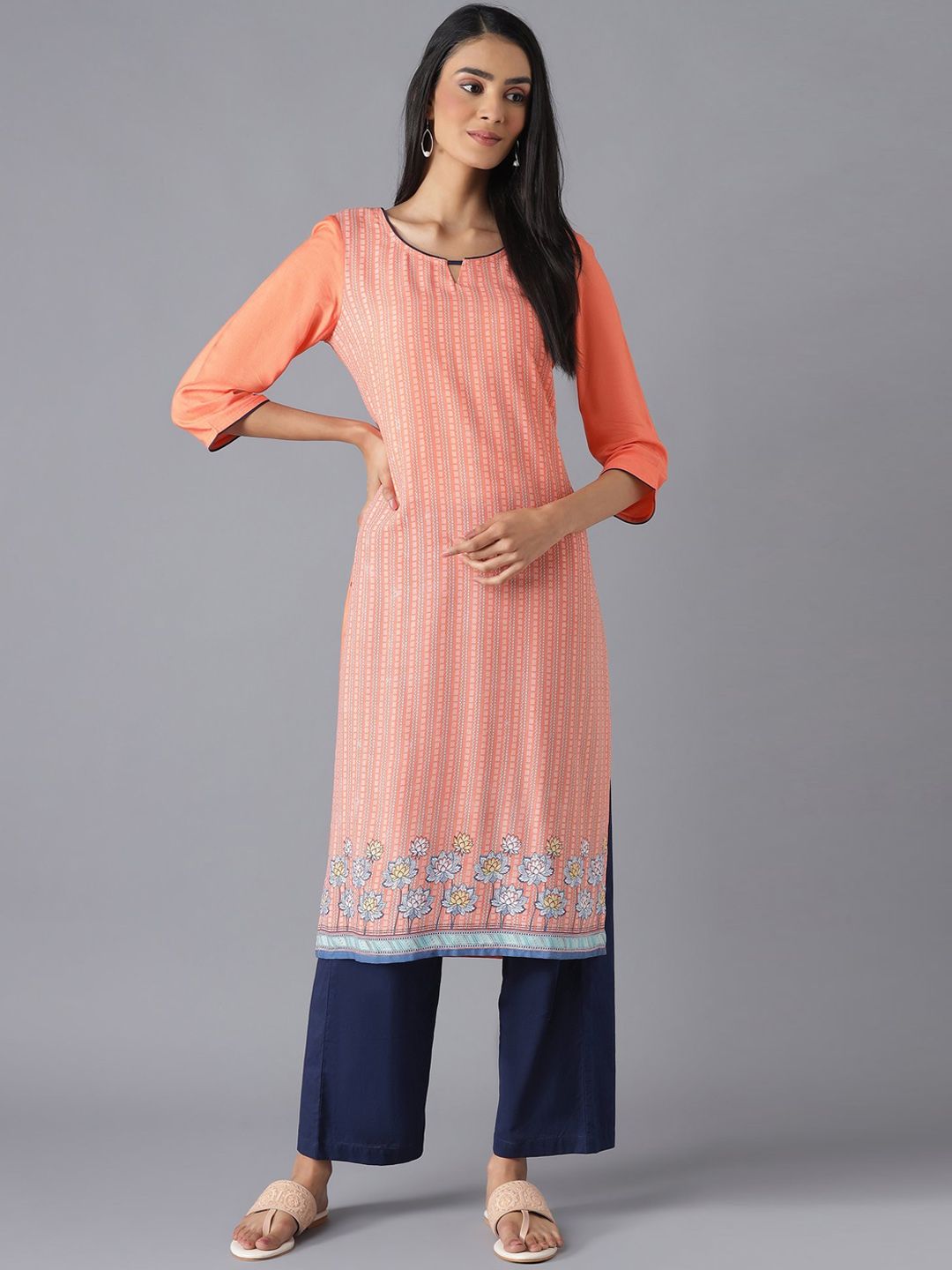 AURELIA Women Orange Yoke Design Panelled Kurta with Palazzos-picture-21
