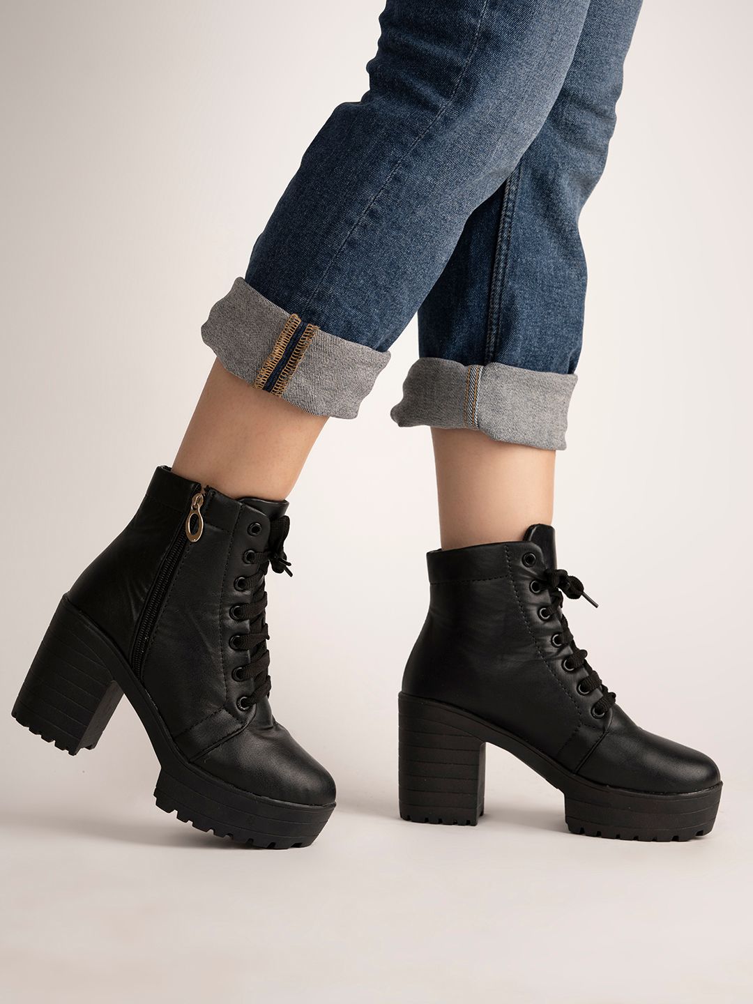 Shoetopia Girls Black Block Heeled Boots