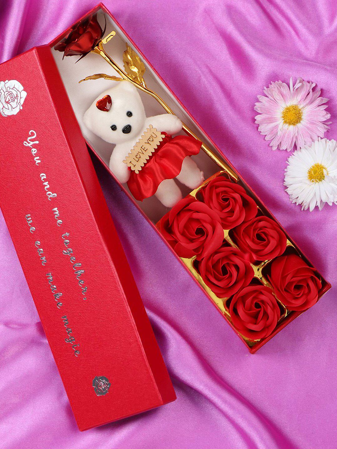 TIED RIBBONS Red Artificial Rose Flower with Mini Teddy Box Combo-picture-32