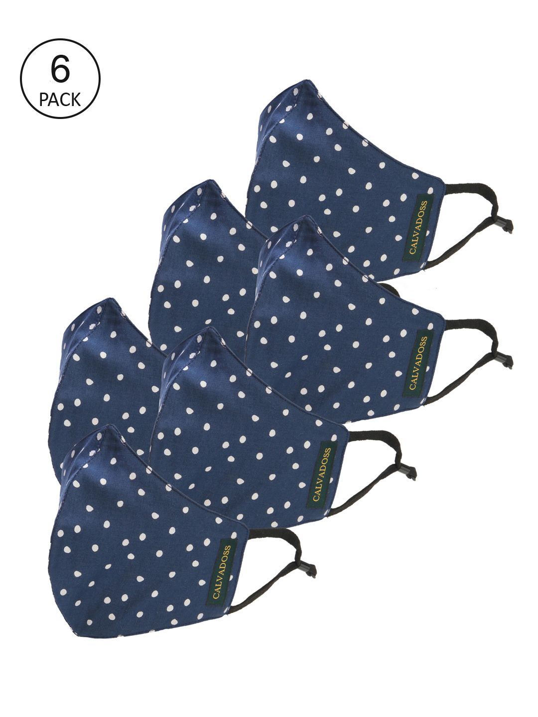 Calvadoss Men Pack Of 6 Navy Blue Printed 3-Ply Reusable Cotton Cloth Masks-image-3