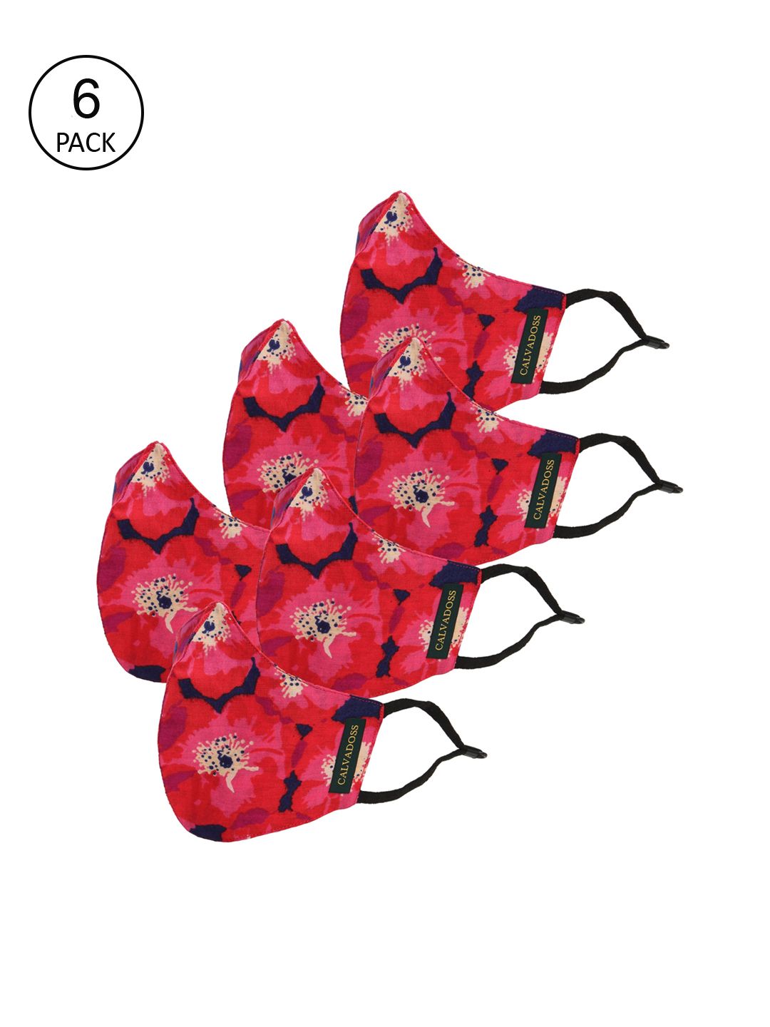 Calvadoss Men Pack Of 6 Red & Black Printed 3-Ply Reusable Cotton Cloth Masks-image-31