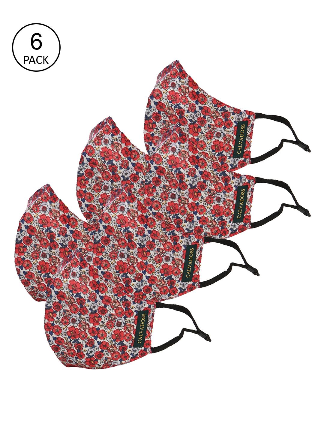 Calvadoss Men Pack Of 6 Red Printed 3-Ply Reusable Cotton Cloth Masks-image-30