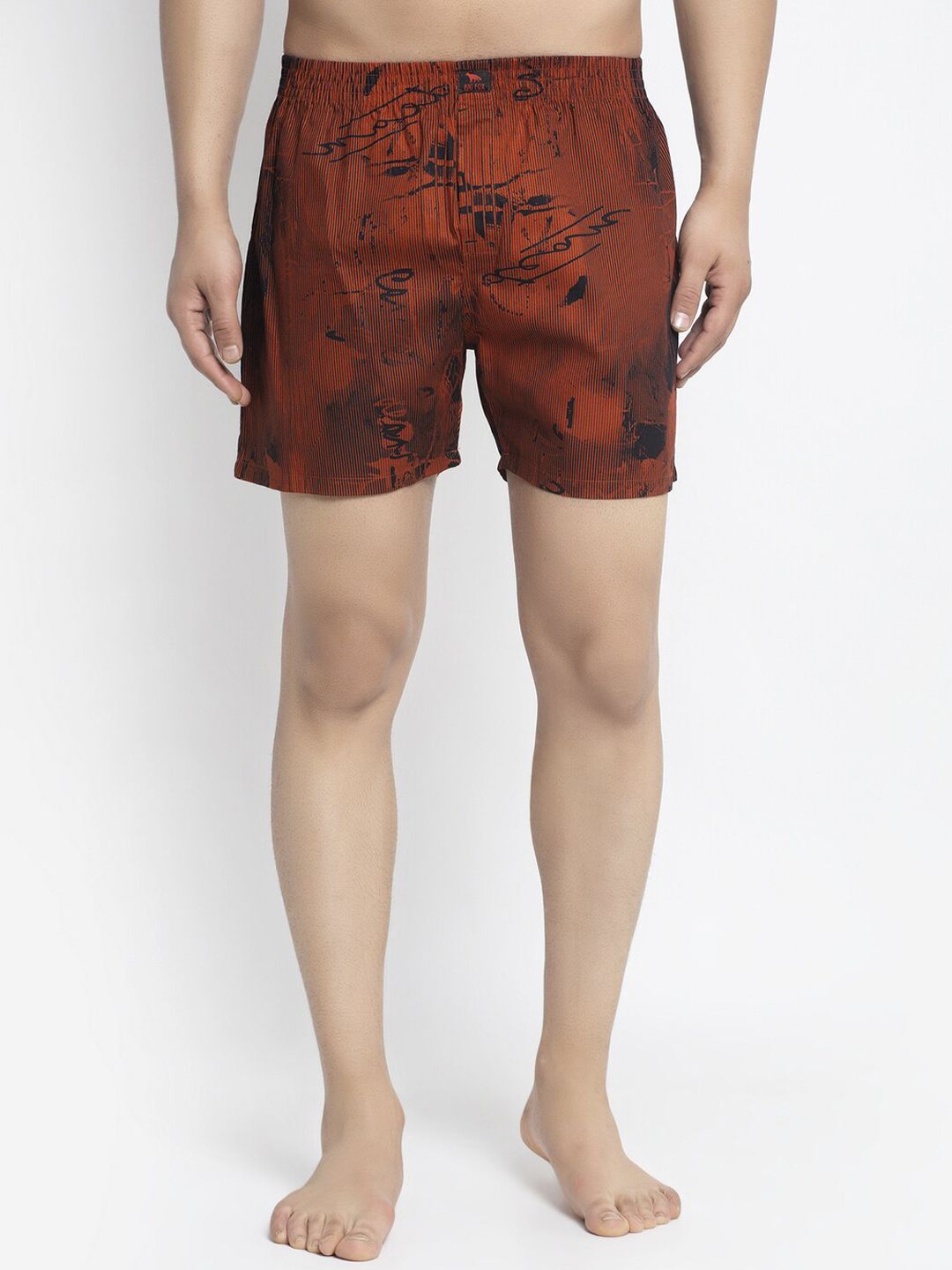 Big Fox Men Maroon & Black Abstract Printed Pure Cotton Boxers-picture-29