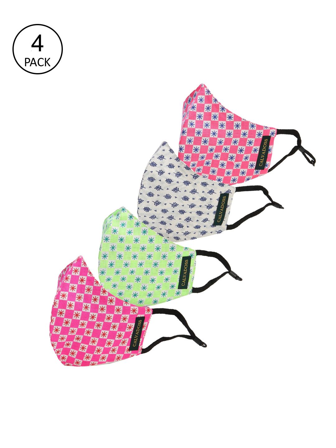 Calvadoss Men Pack Of 4 Assorted 3-Ply Reusable Cotton Cloth Masks-image-28