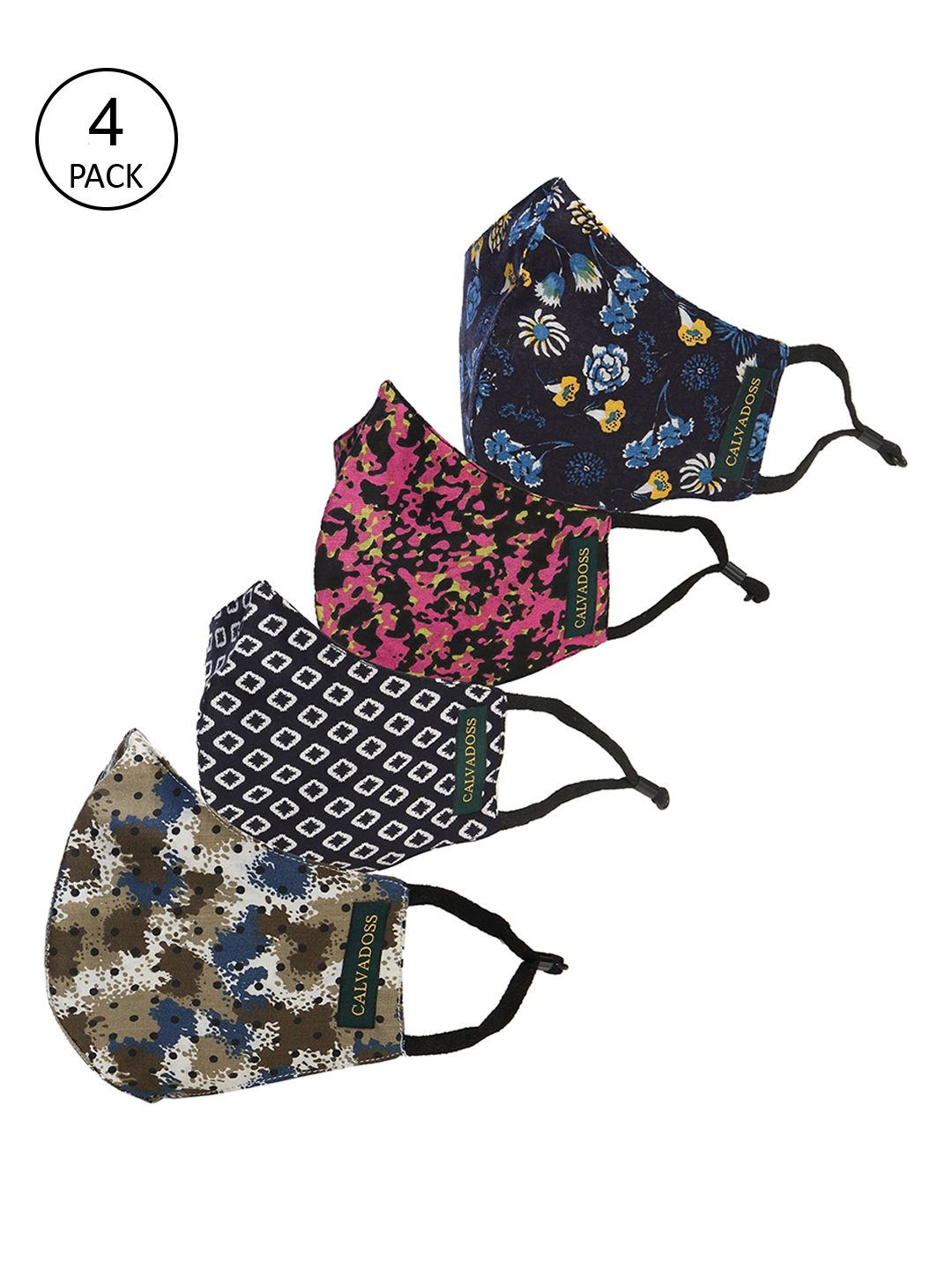 CALVADOSS Set of 4 Assorted Printed 3 Ply Cotton Masks-image-26