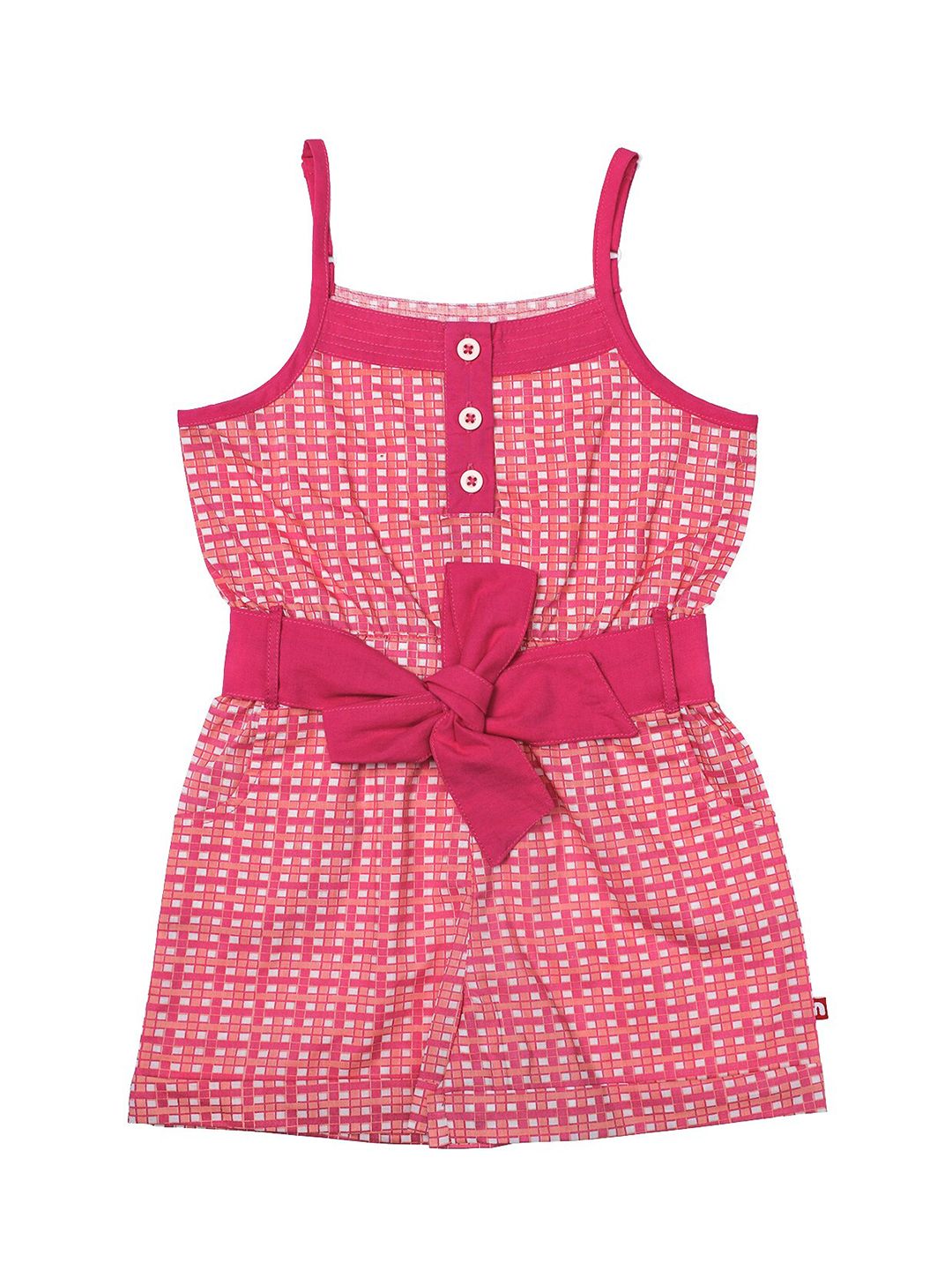 Nino Bambino Girls Magenta & White Organic Cotton Checked Jumpsuit-picture-10