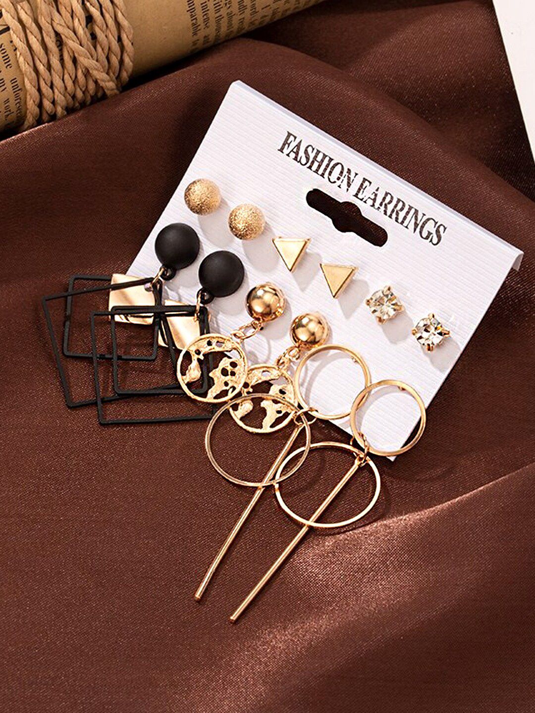 Yellow Chimes Set of 6 Gold-Plated Quirky Drop Earrings-picture-11