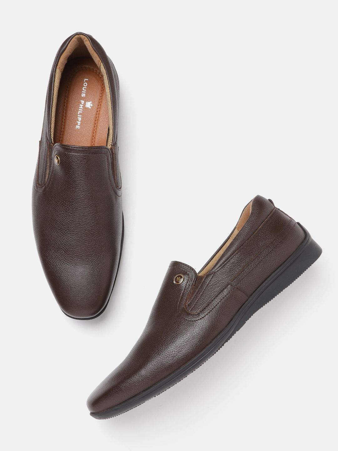 Louis Philippe Men Coffee Brown Solid Leather Formal Slip-Ons-picture-15