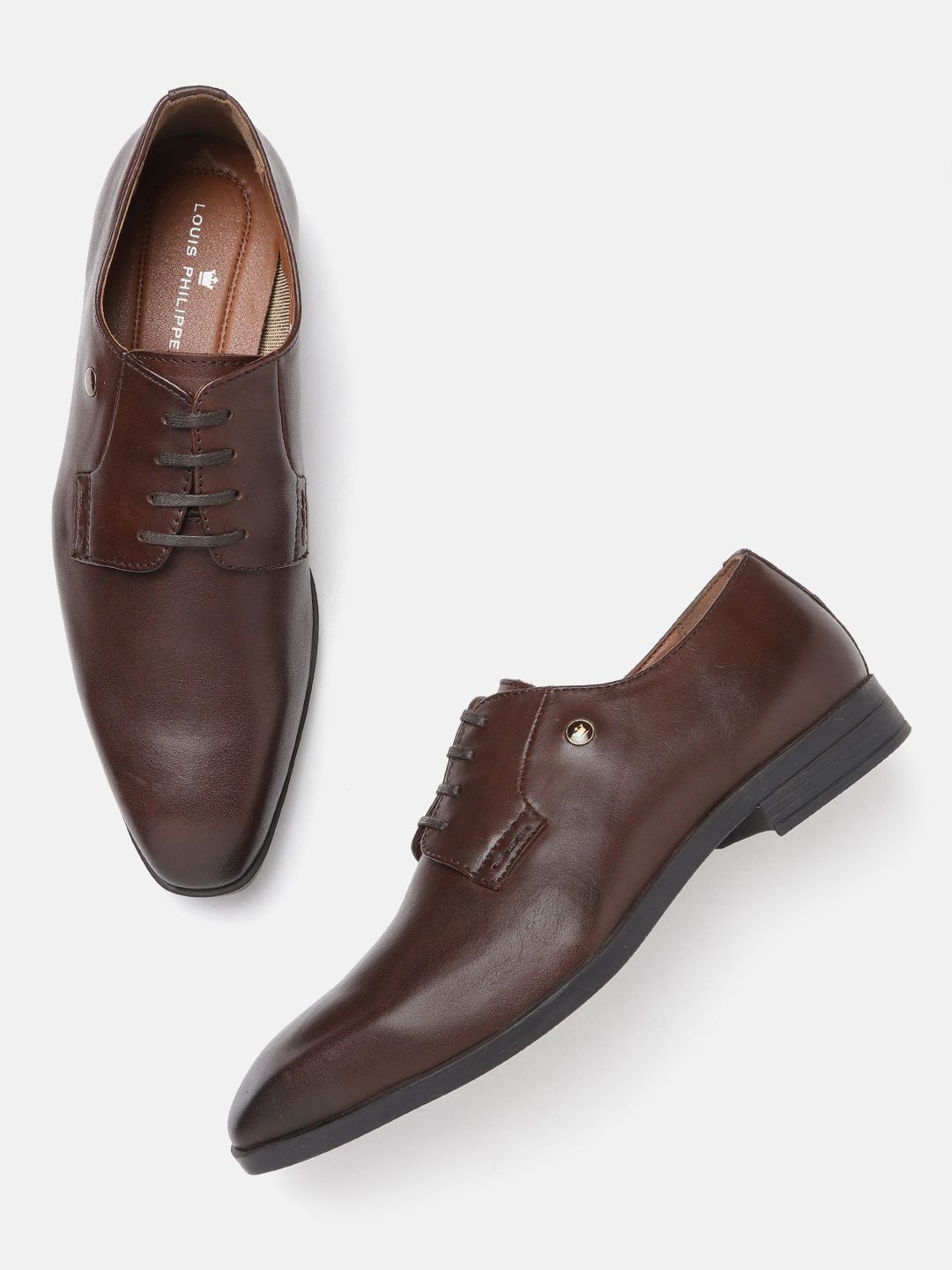 Louis Philippe Men Coffee Brown Solid Leather Formal Derbys-picture-33