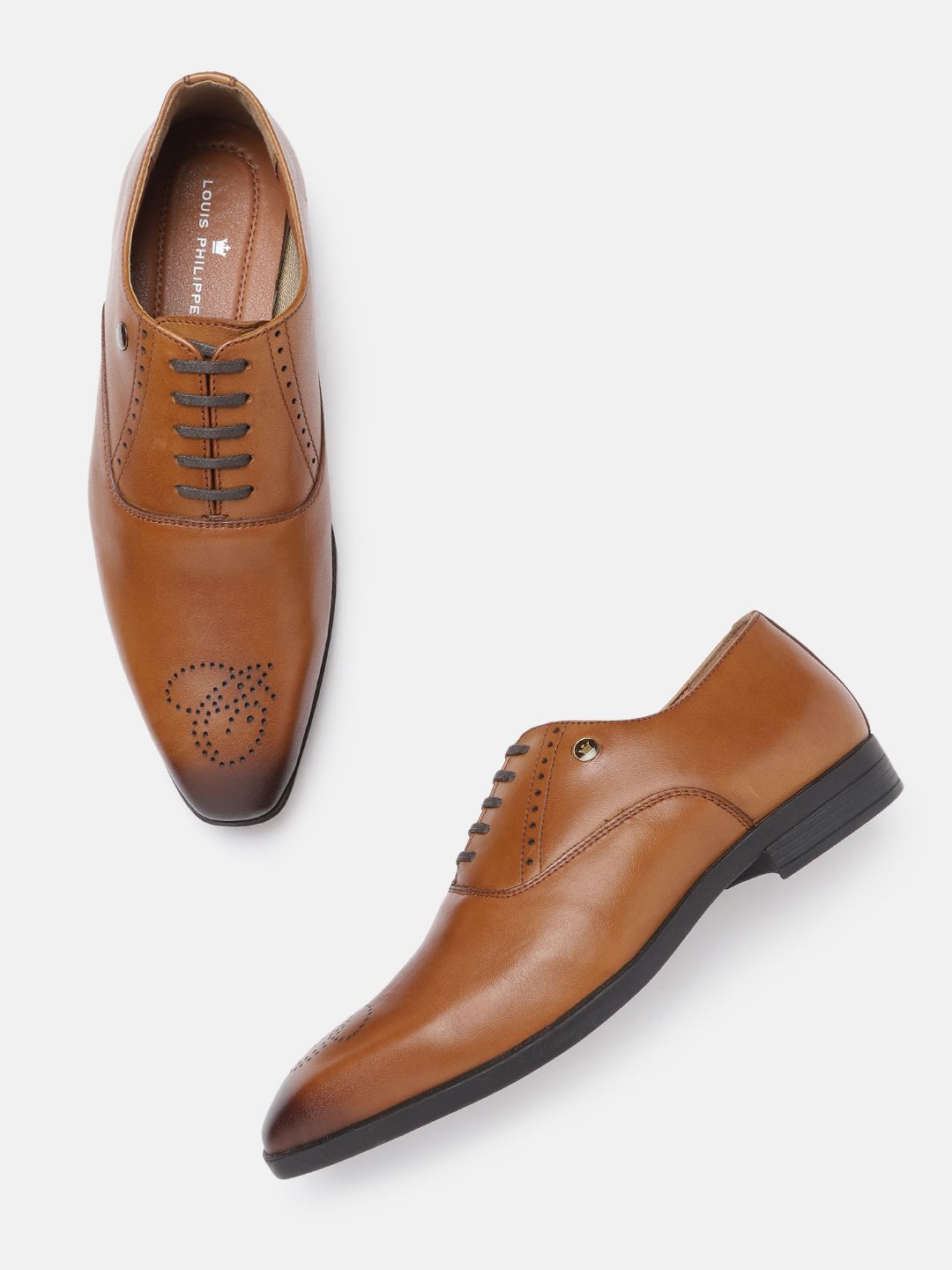 Louis Philippe Men Tan Brown Leather Formal Oxfords with Brogue Detail-picture-17