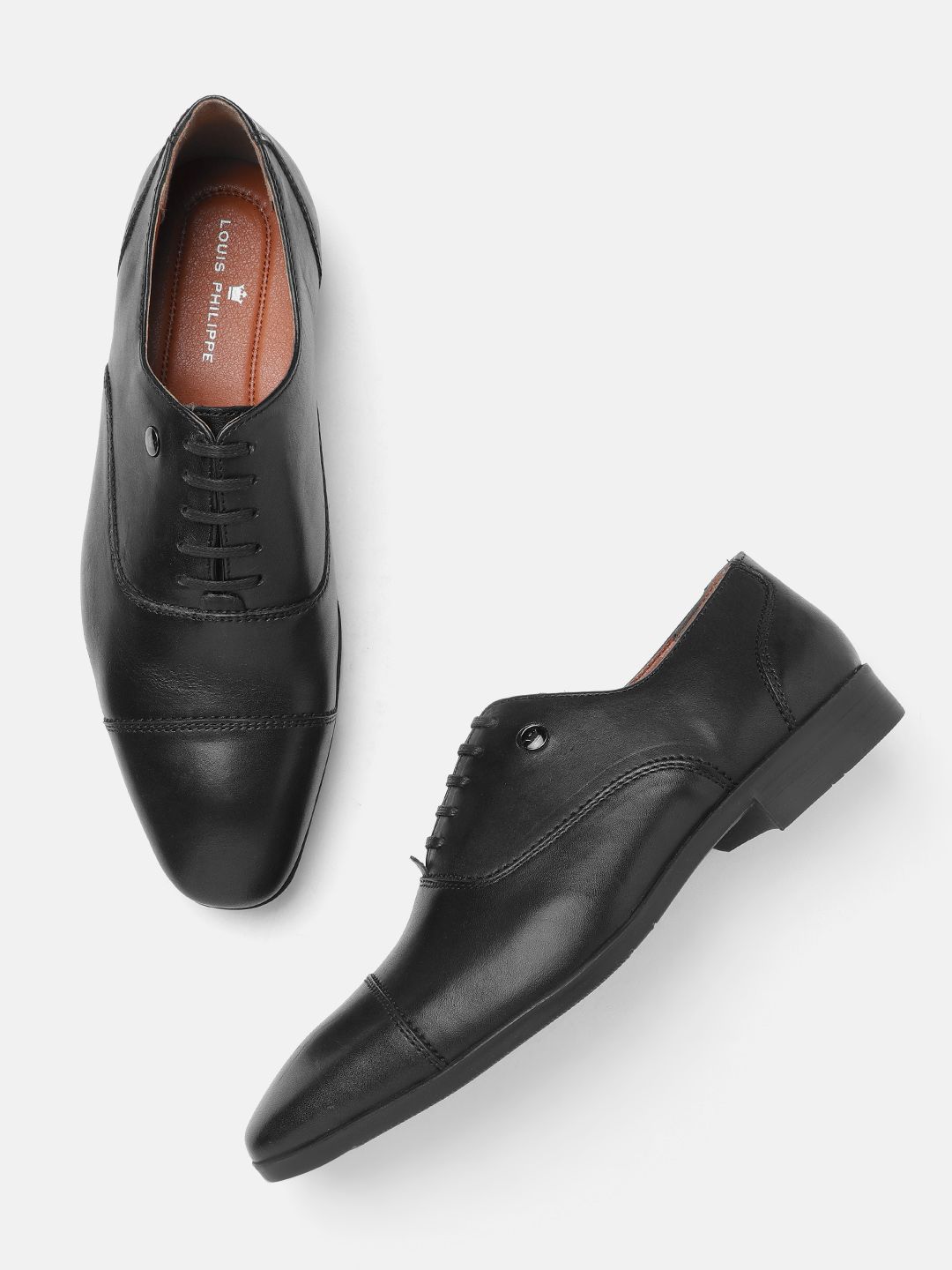 Louis Philippe Men Black Leather Solid Formal Oxfords-picture-13