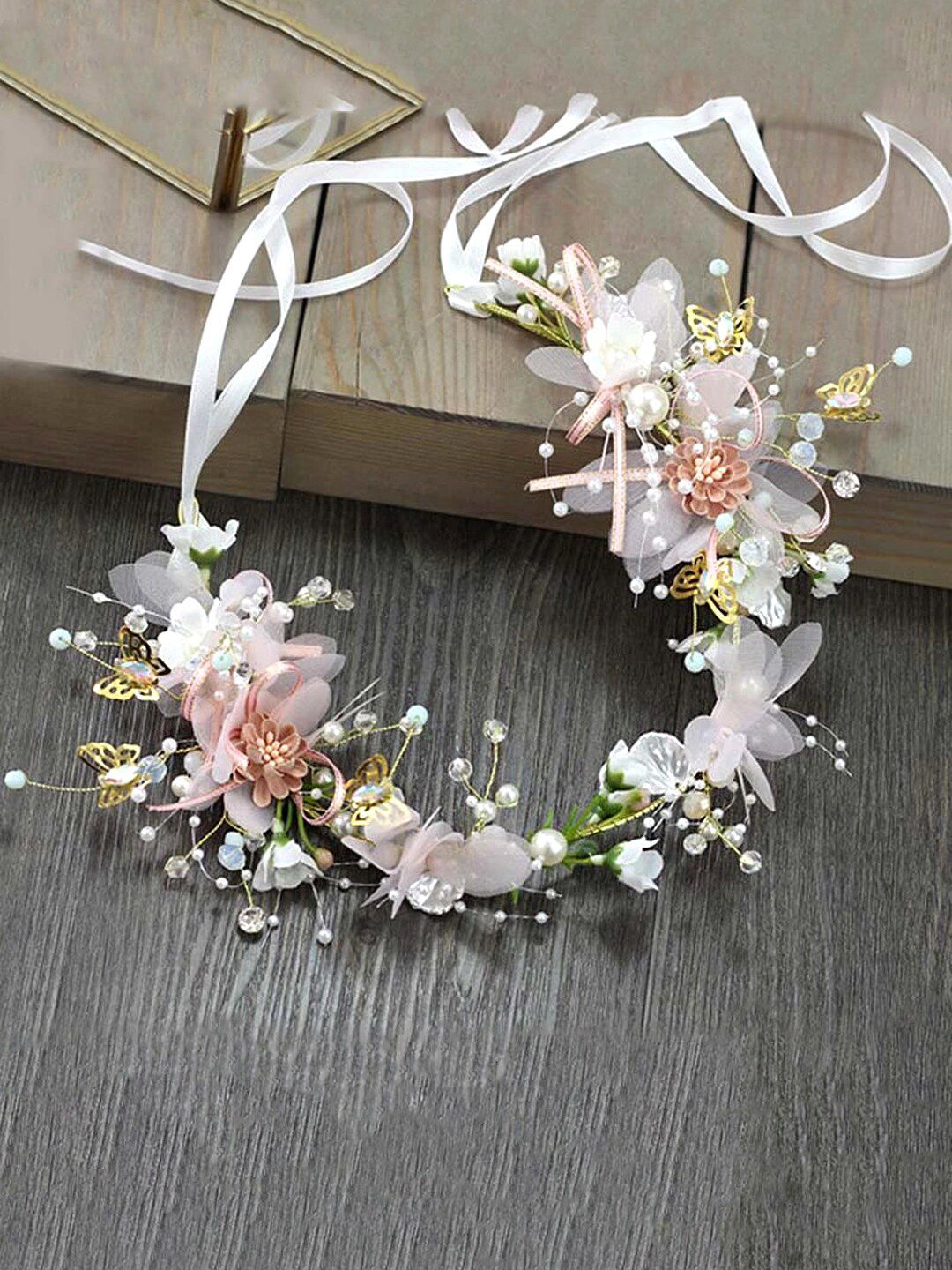 Yellow Chimes Women White & Pink Embellished Tiara-picture-26
