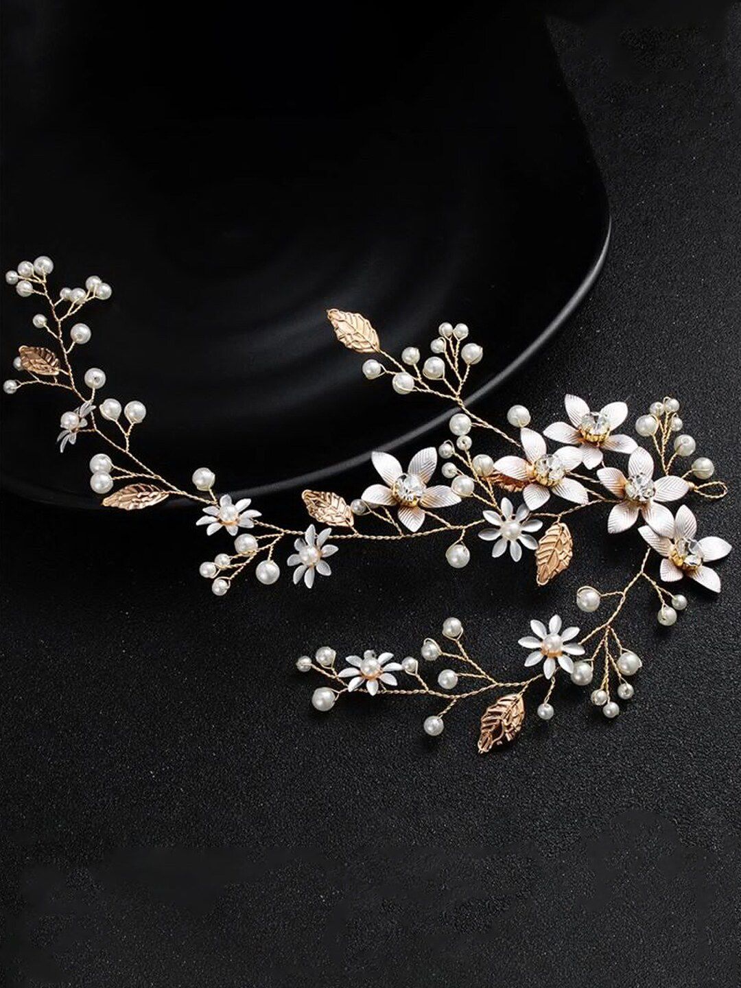 Yellow Chimes Women Gold-Toned & White Embellished Tiara-picture-37