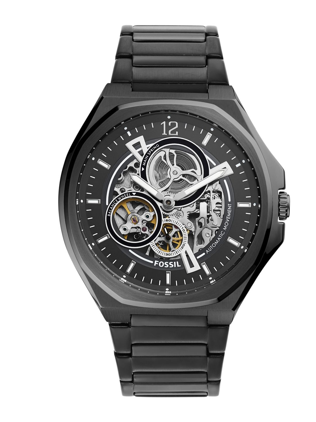 Fossil Men Black Skeleton Dial Bracelet Style Analogue Automatic Motion Watch