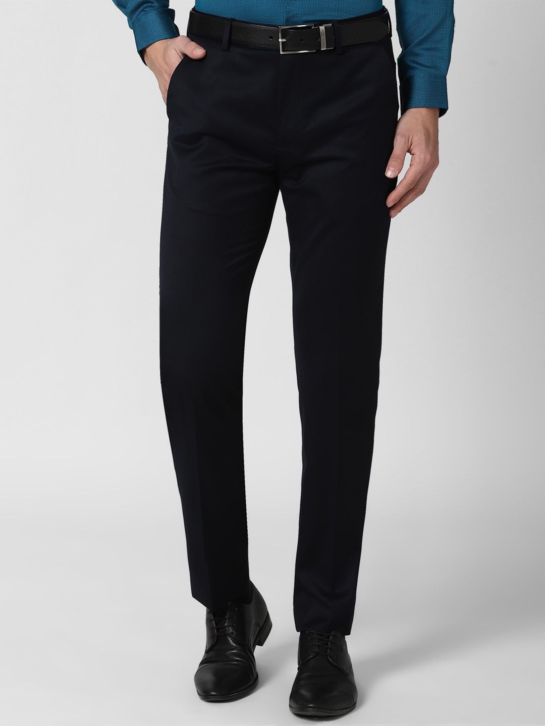 Peter England Elite Men Navy Blue Slim Fit Formal Trousers-picture-26