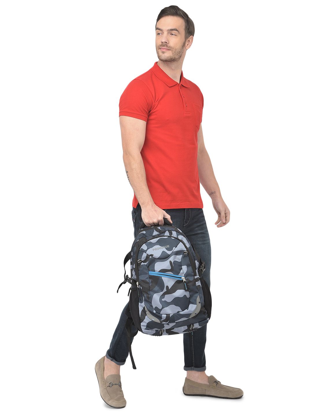 Provogue Unisex Olive Green & Grey Camouflage Backpack & Reflective Strip with Rain Cover-picture-56
