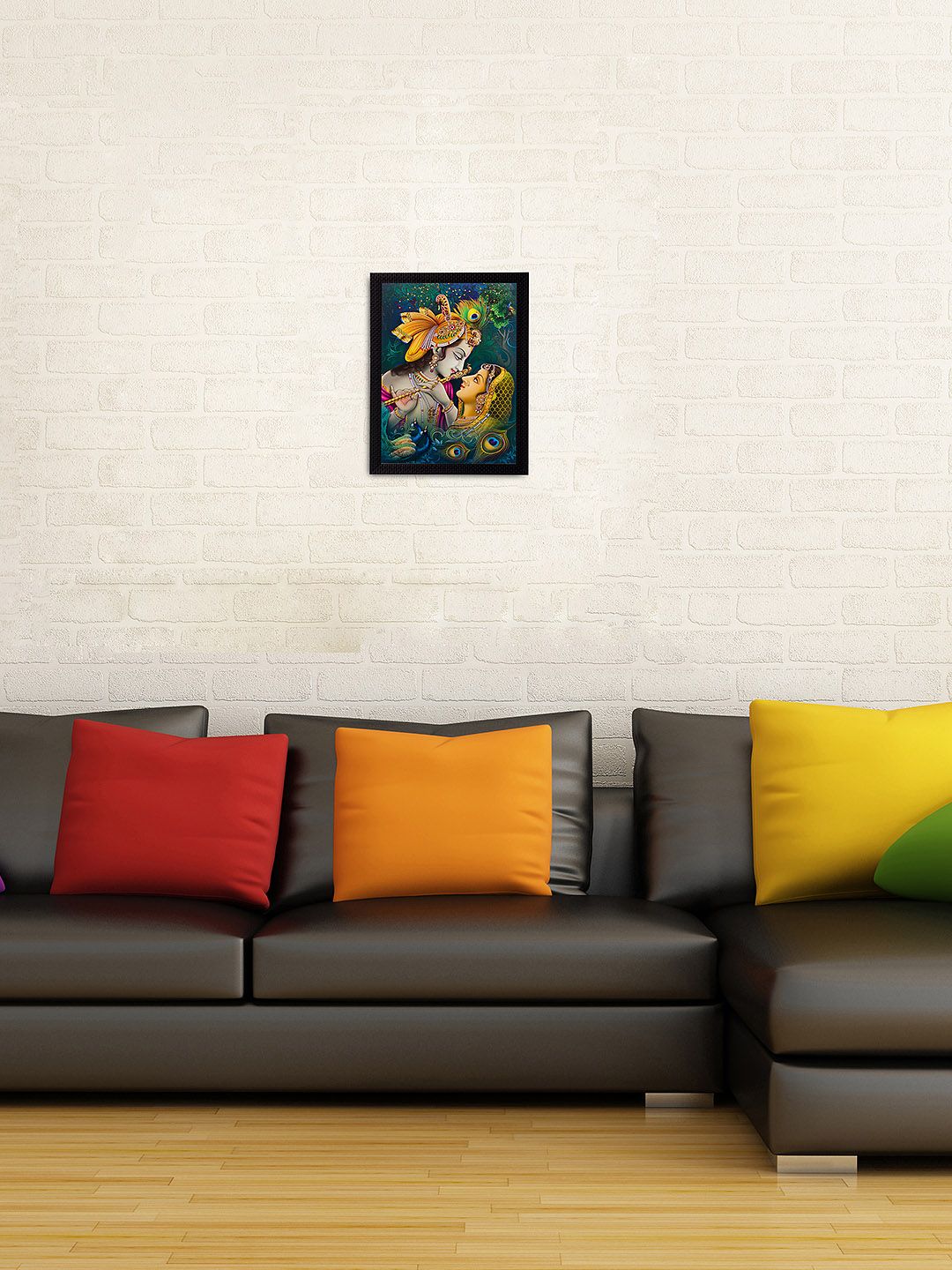 eCraftIndia Multicoloured Satin Matte Texture Framed Radha Krishna UV Wall Art-image-2