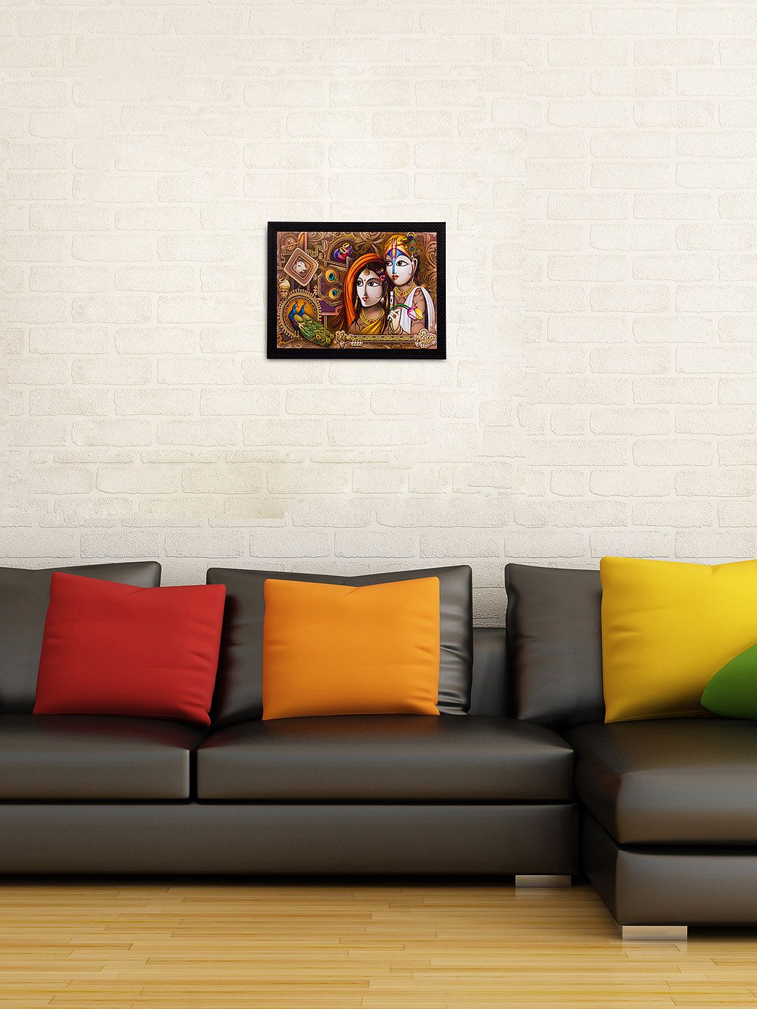 eCraftIndia Multicoloured Satin Matte Texture Framed Radha Krishna UV Wall Art-image-3