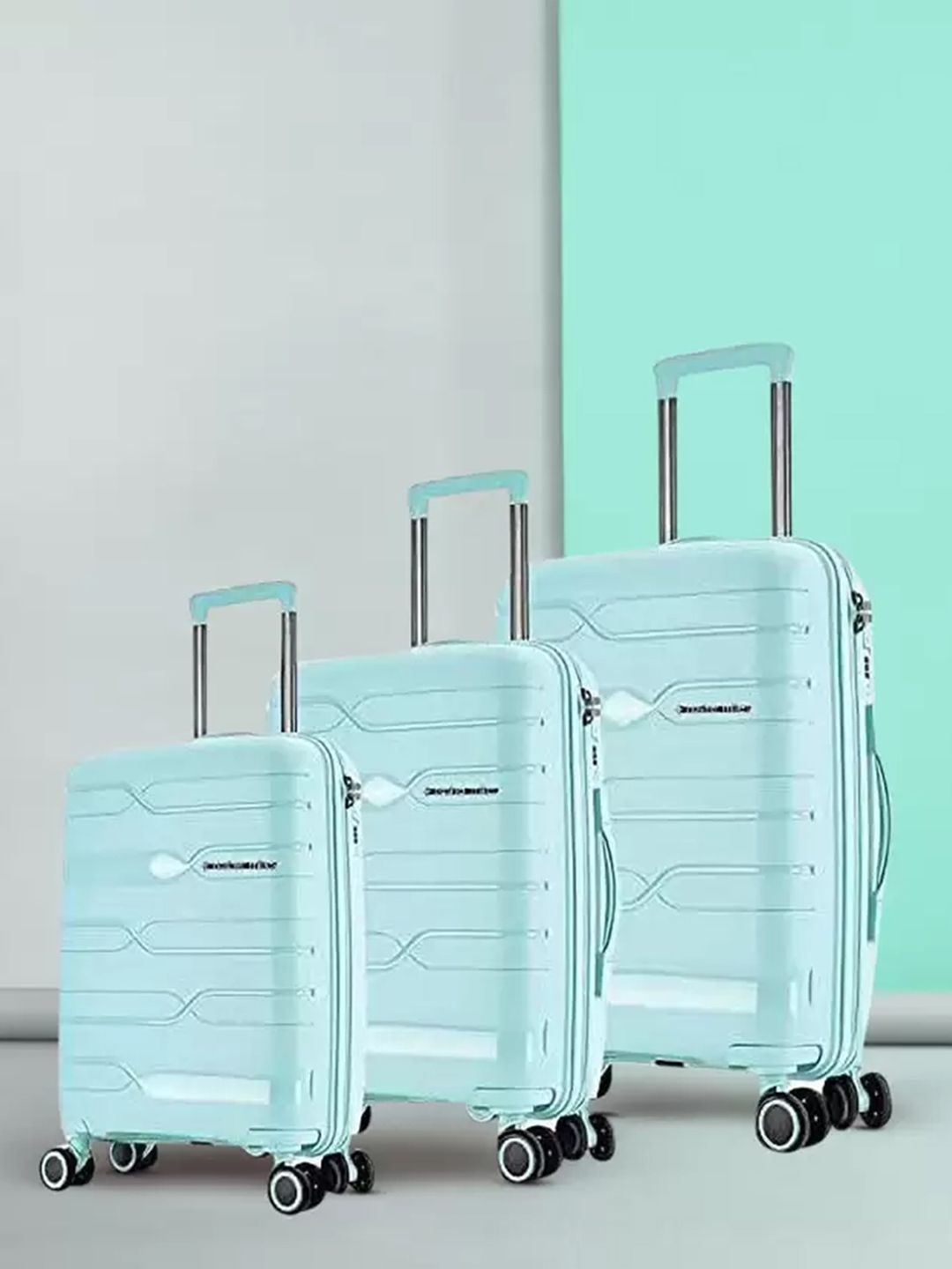 Nasher Miles Paris Set of 3 Green Textured Hard-Sided Cabin Trolley Suitcase-picture-30