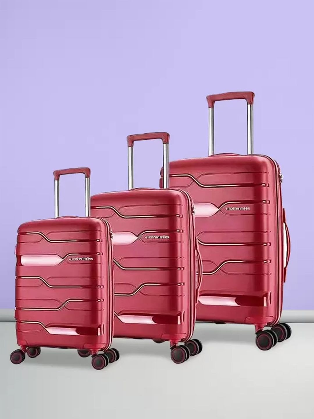 Nasher Miles Set of 3 Maroon Textured Hard-Sided Cabin Trolley Suitcase-picture-17