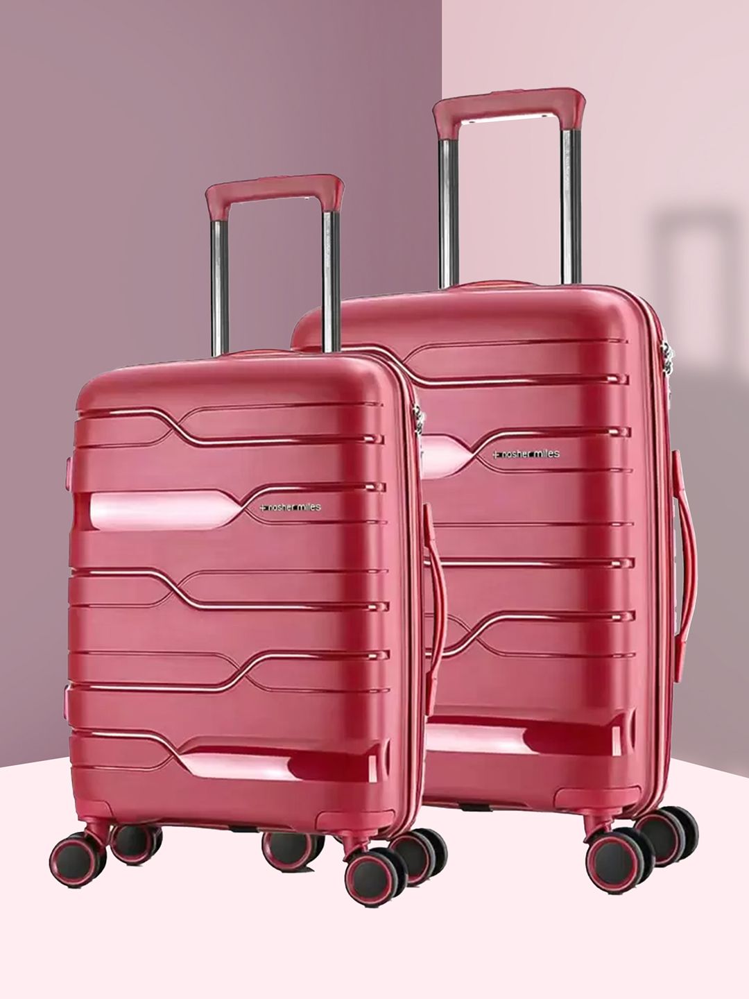Nasher Miles Set of 2 Maroon Textured Hard-Sided Trolley Suitcase-picture-43