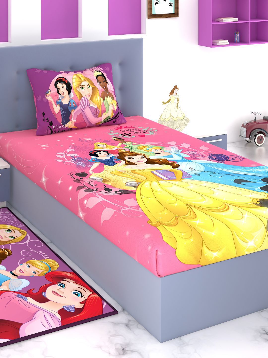 Disney Kids Unisex Cartoon Characters Printed 180 TC Single Bedsheet with 1 Pillow Cover-picture-11