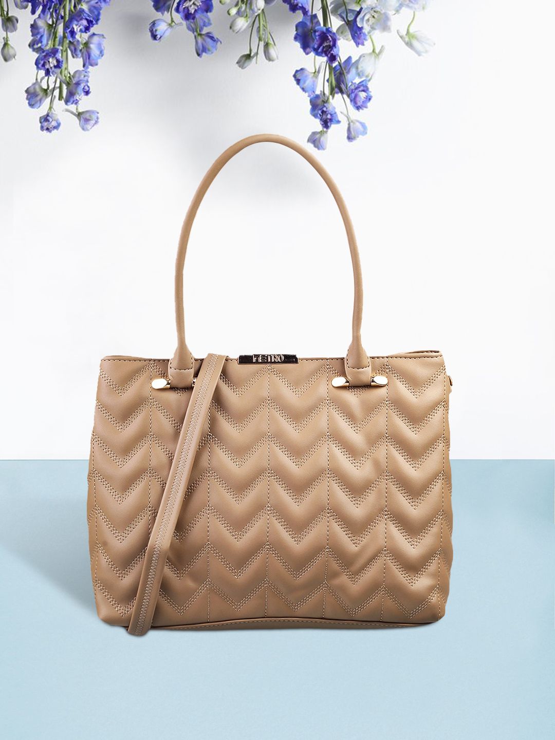 Metro Beige Structured Shoulder Bag with Quilted-picture-31