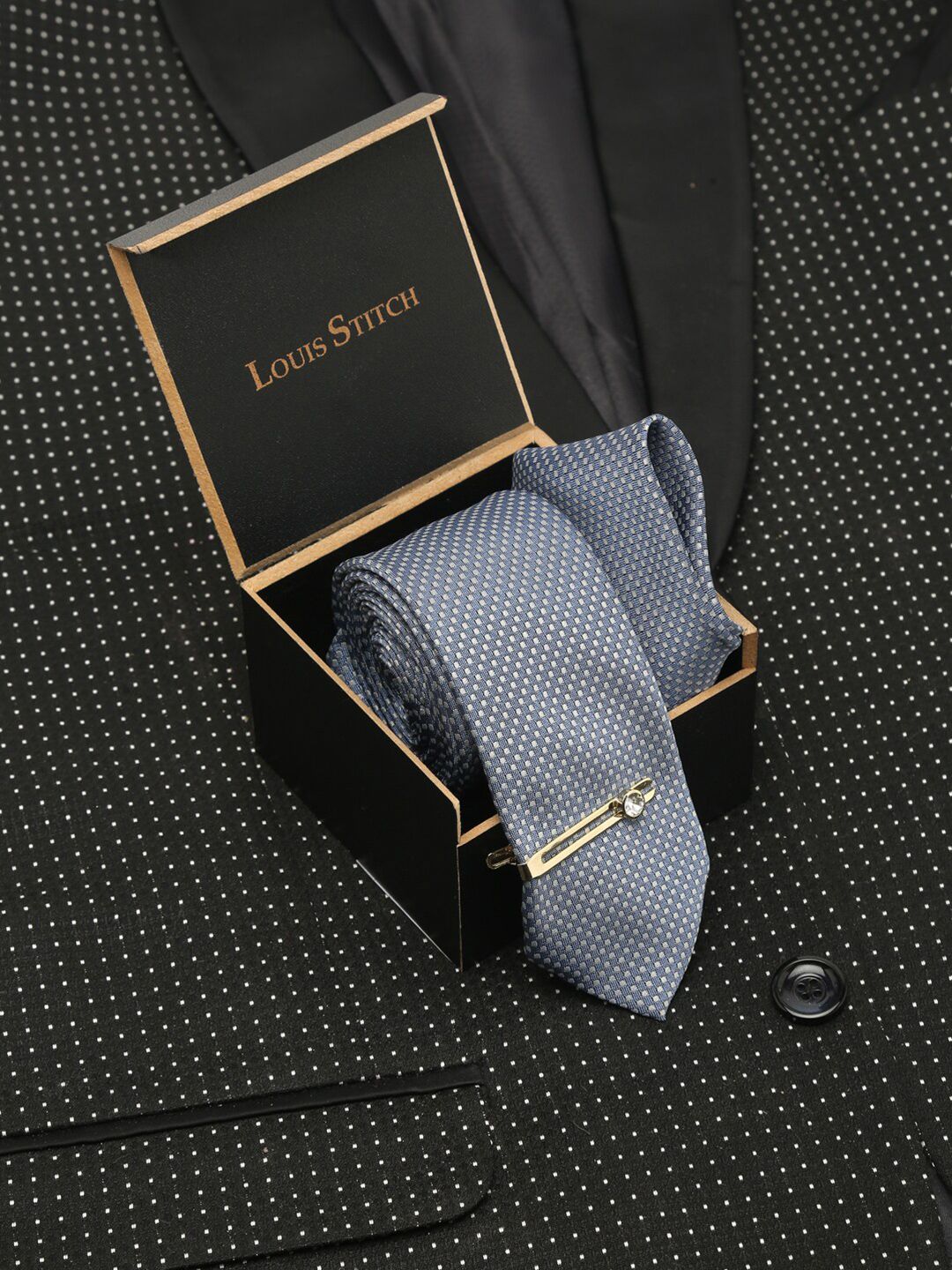 Buy LOUIS STITCH Mens Arrow Grey Italian Silk Necktie Set With