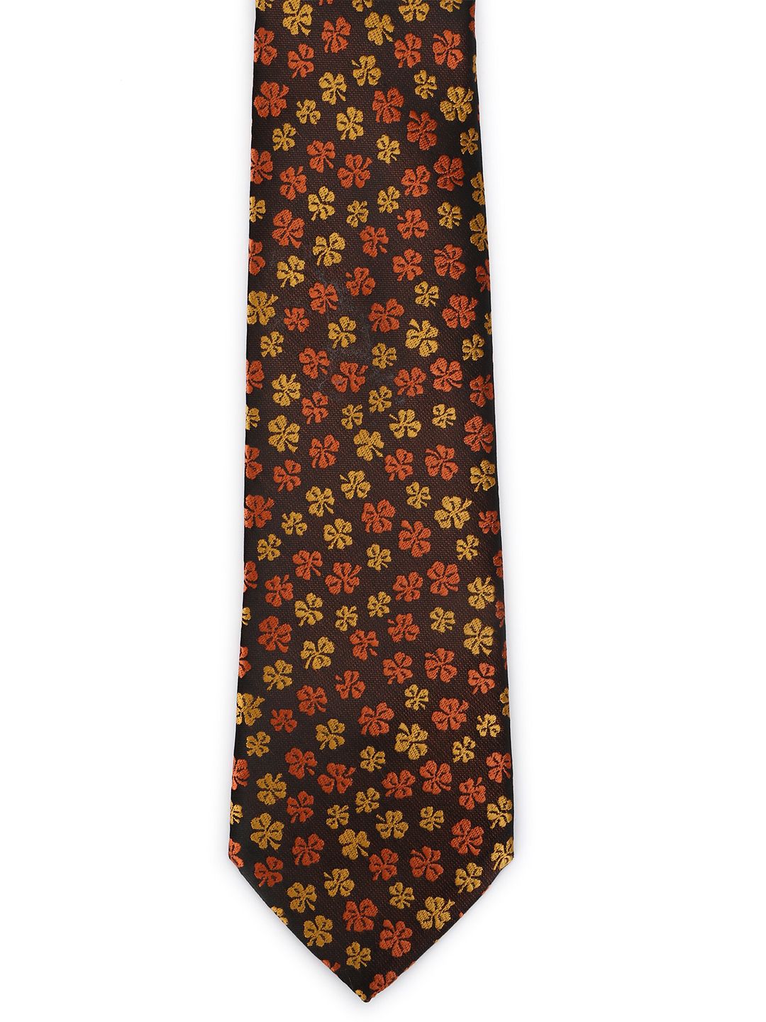 Calvadoss Men Brown & Mustard Floral Woven Design Broad Tie-picture-13