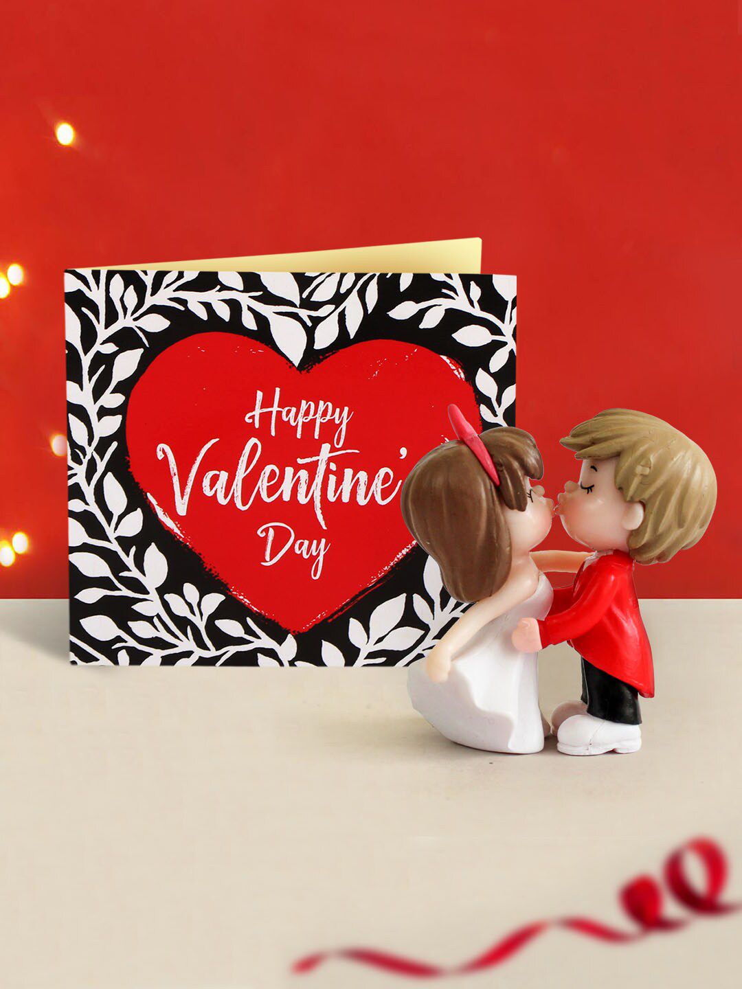 TIED RIBBONS Red & White Valentine Gift Set Romantic Love Couple Showpiece With Card-picture-31