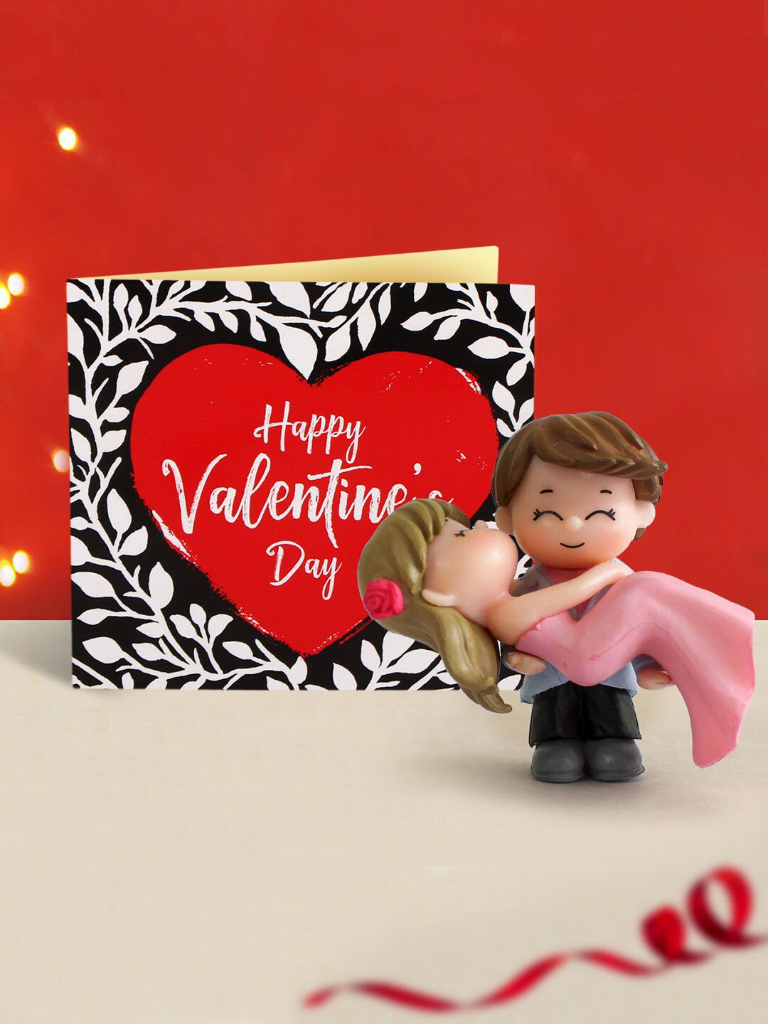 TIED RIBBONS Red & Black Valentine Romantic Love Hug Couple Decorative Showpiece Card-picture-28