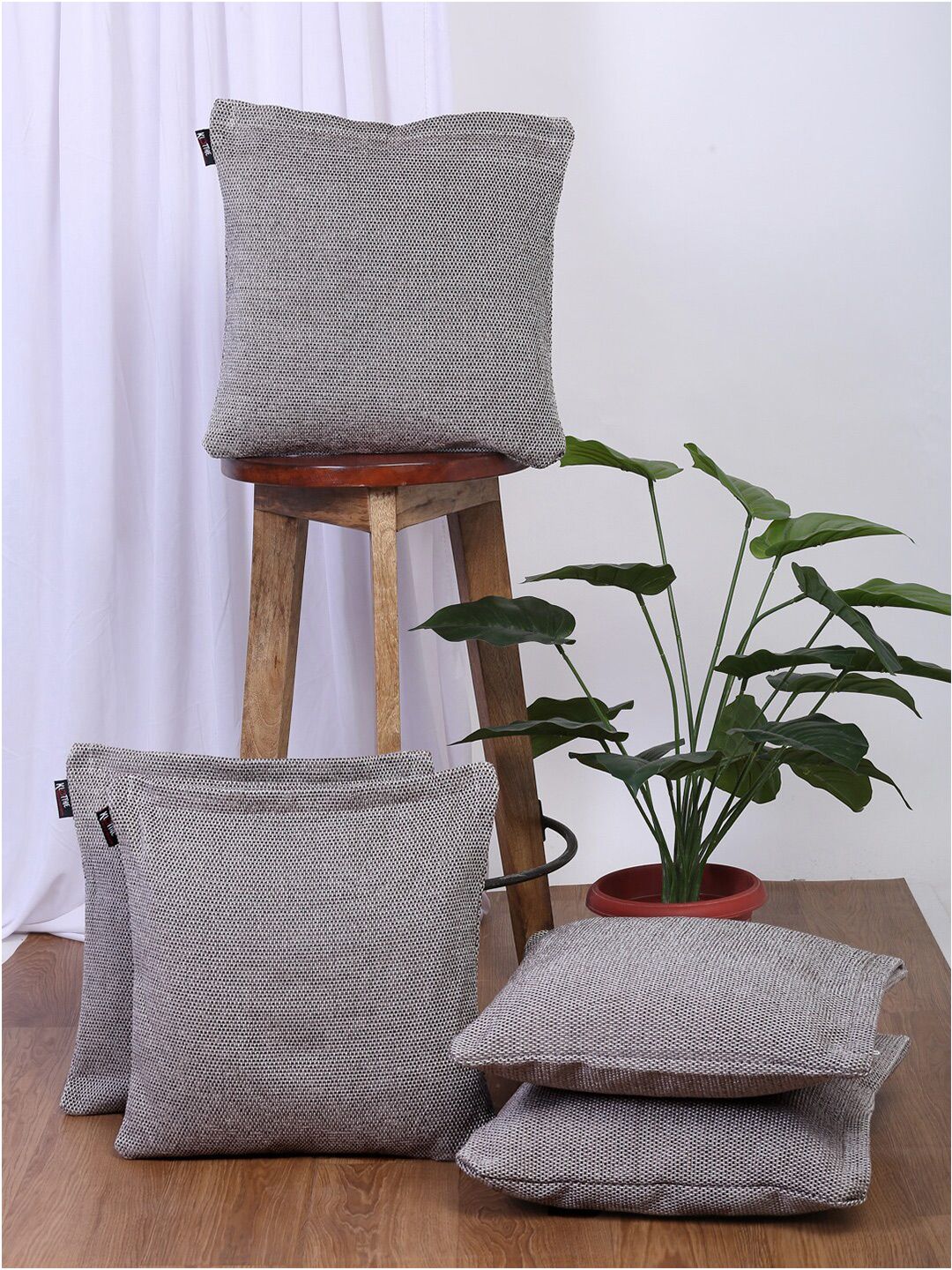 KLOTTHE Grey Set of 5 Square Cushion Covers-picture-32