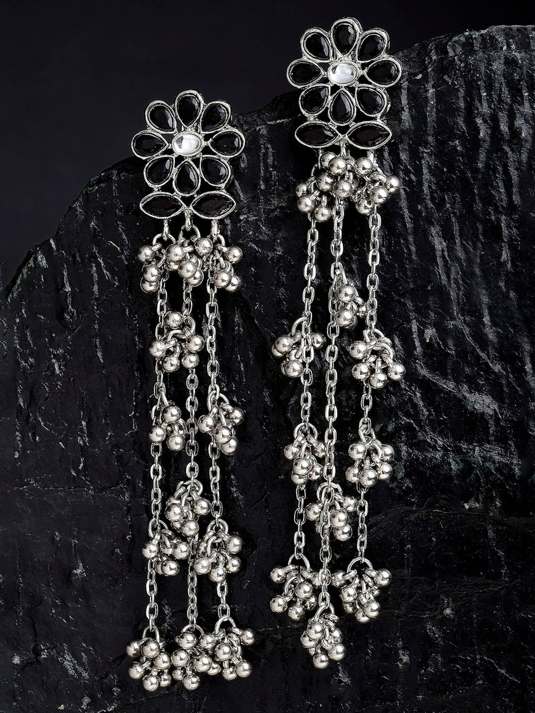 KARATCART Black Floral Jhumkas Earrings-picture-43