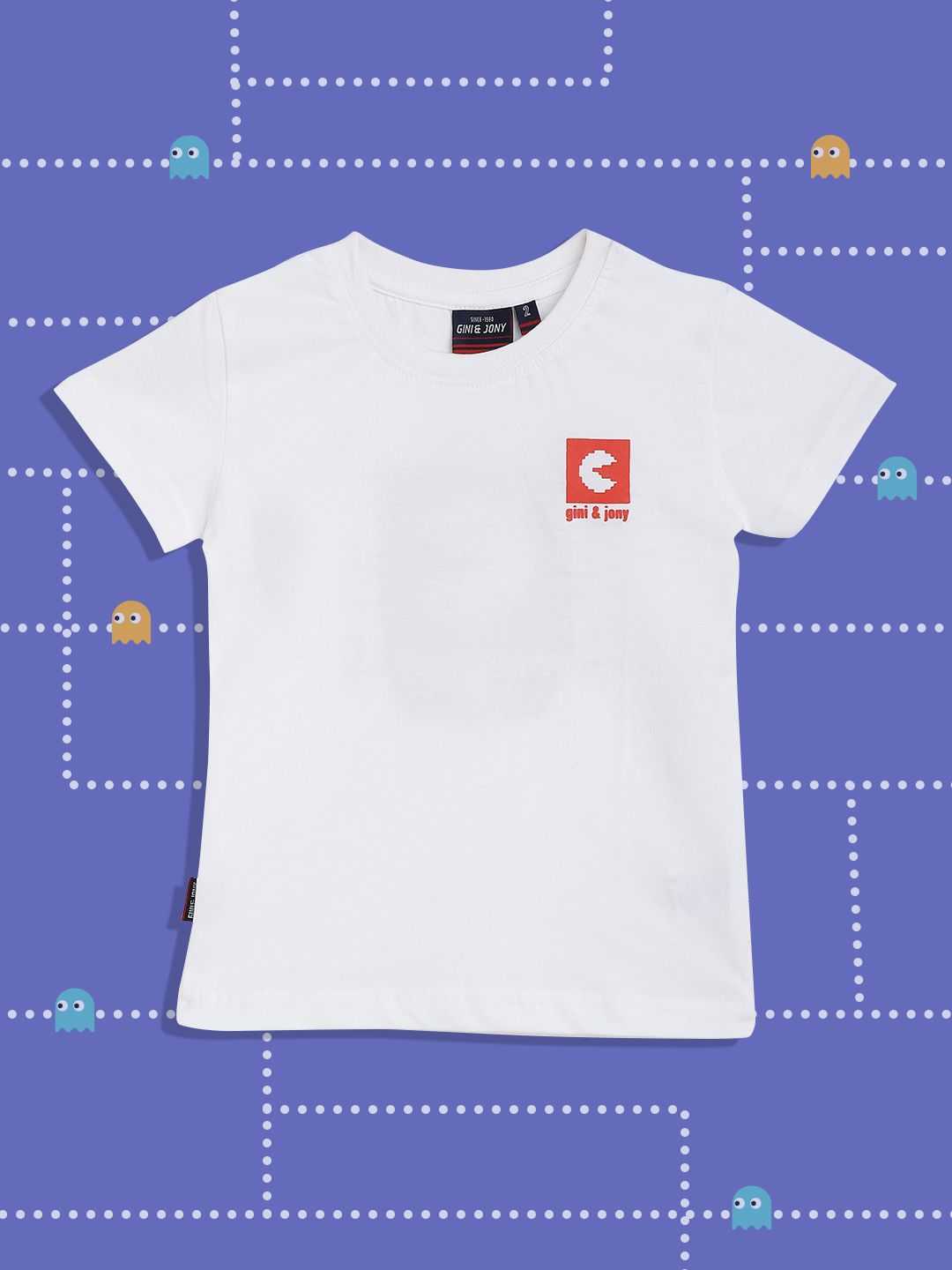 Gini and Jony Boys White & Red Pure Cotton Pac-Man Printed Back T-shirt-picture-26