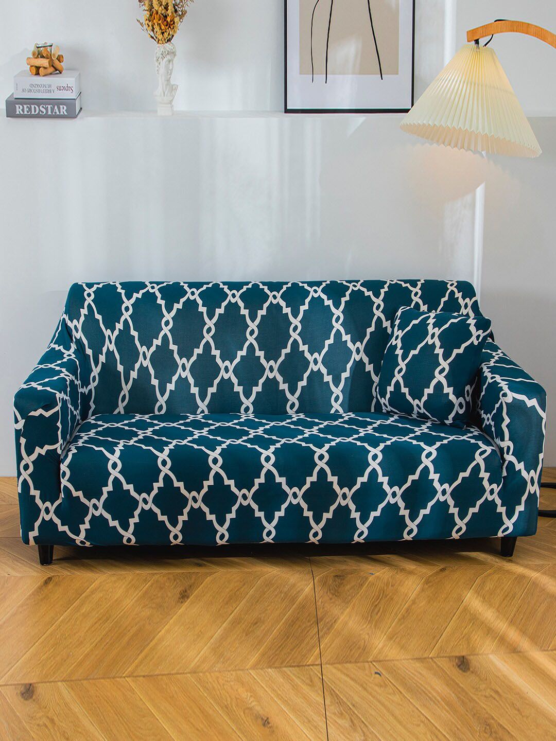 HOUSE OF QUIRK Green Printed 1-Seater Stretchable Sofa Cover-image-35