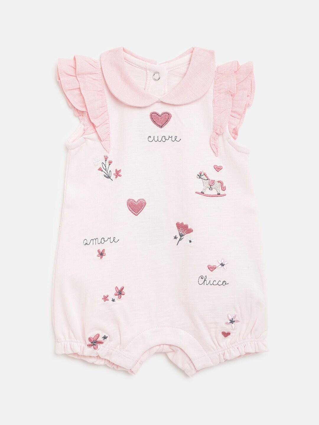 Chicco Infant Girls Pink Printed Cotton Rompers