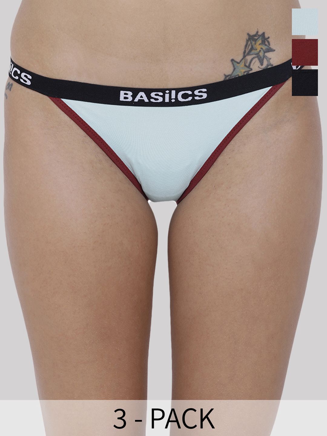 BASIICS by La Intimo Women Pack of 3 Black & Teal Solid Low Waist Thongs-picture-11